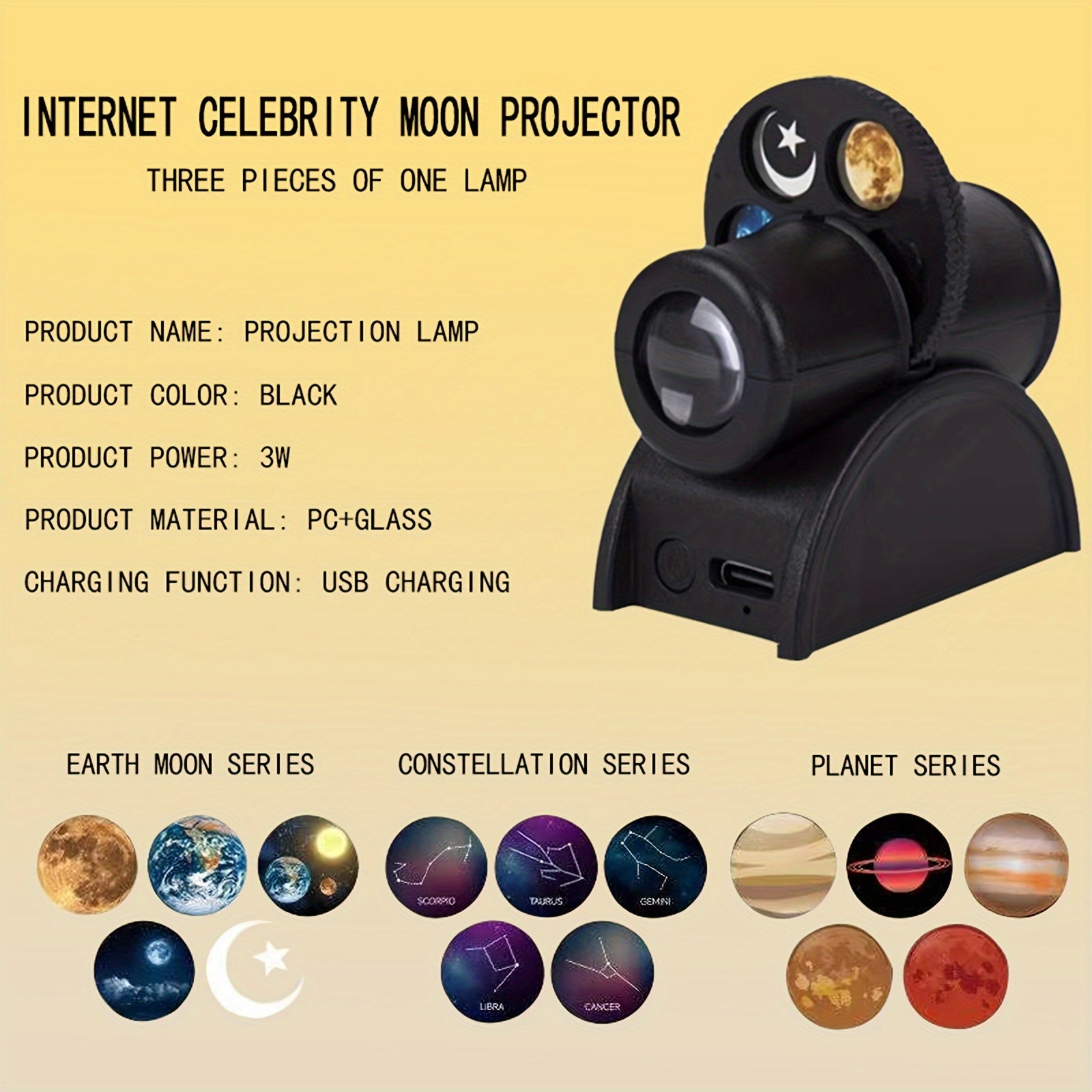 1pc Lámpara de proyección de noche estrellada, 15 escenas HD LED Proyector de estrellas, recargable por USB, ≤36V, acabado barnizado, iluminación ambiental decorativa para techo de dormitorio, 15 escenas de cielo estrellado con constelaciones y planetas