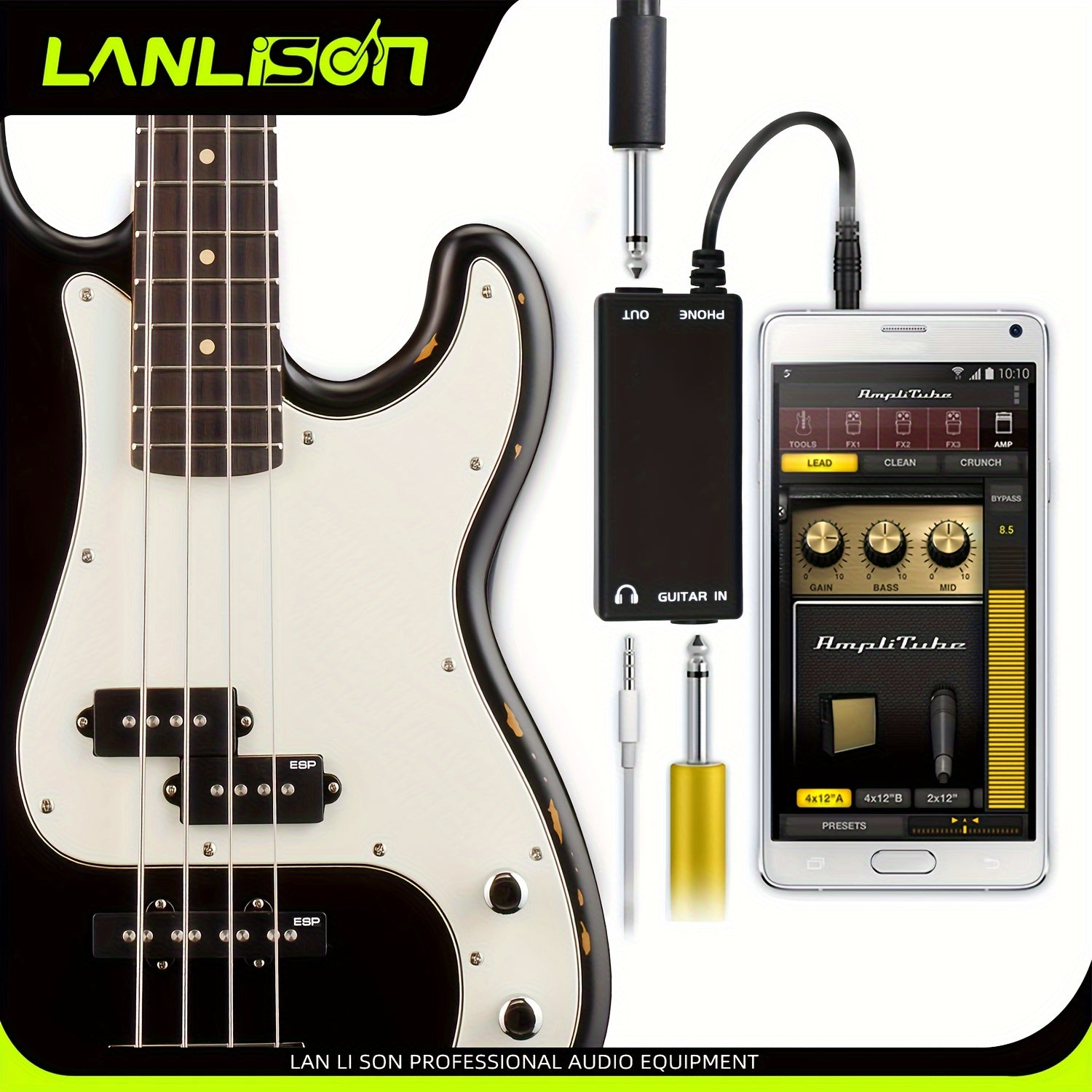 Adaptador de Audio Lanlison - Conecta Guitarra, Bajo, Altavoz, Batería Eléctrica y Piano a Smartphone para Grabación y Efectos, Convertidor, Línea