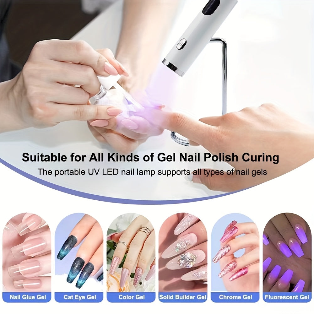 Linterna LED portátil para curado de uñas - con alimentación USB, luz azul rápida para esmalte en gel, sin olor, indicador digital, secadora compacta para uso doméstico y salón, diseño elegante (acero inoxidable/plástico), lámpara para uñas de gel, ilumi