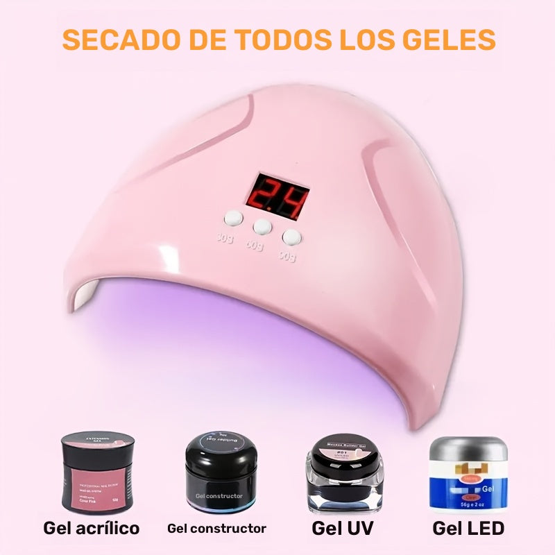 Lámpara de curado para uñas inteligente con sensor, 36W, 12 LED, rosa, con pantalla digital y temporizador, para diferentes tipos de esmaltes, geles y pegamentos
