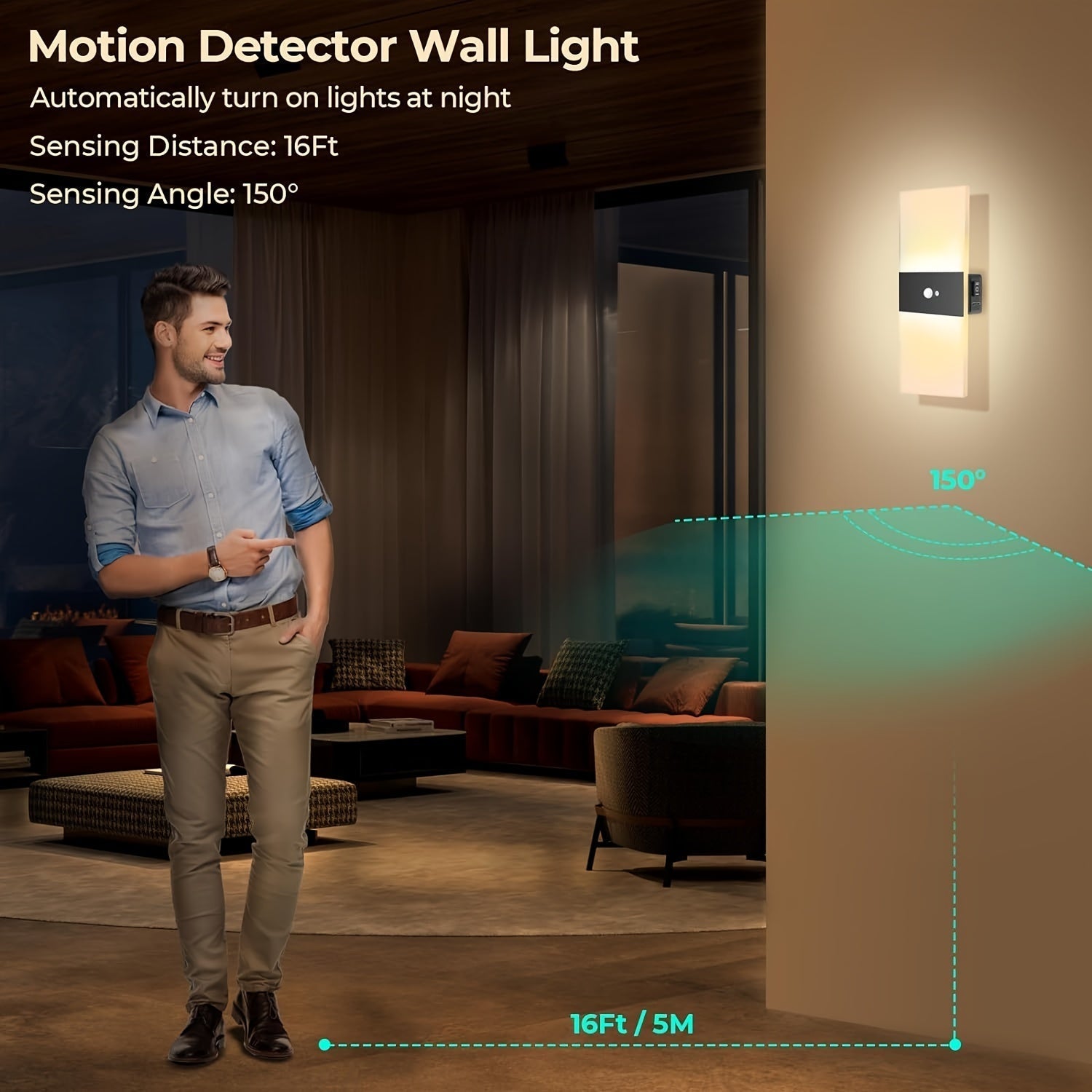 1 Paquete de luces de pared inalámbricas para dormitorio - Luz nocturna recargable con batería magnética, sensor de movimiento, 3 opciones de color, encendido/apagado automático y regulable, acabado mate negro para sala de estar, pasillo, armario, despen