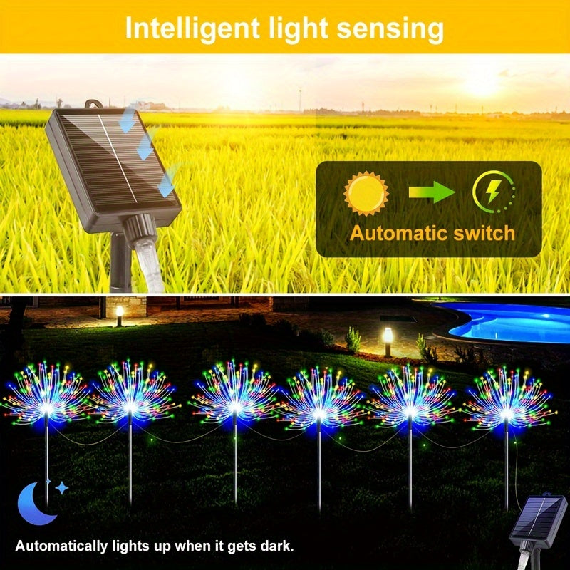 6/4/1pc Luces Solares AIPUSI de Fuegos Artificiales para Exteriores - IP65 Impermeables con 8 Modos de Iluminación, Temporizador Automático, Panel Solar - Para Césped, Caminos, Bodas, Halloween, Navidad - Luz Multicolor o Blanca Cálida, Iluminación Vibra