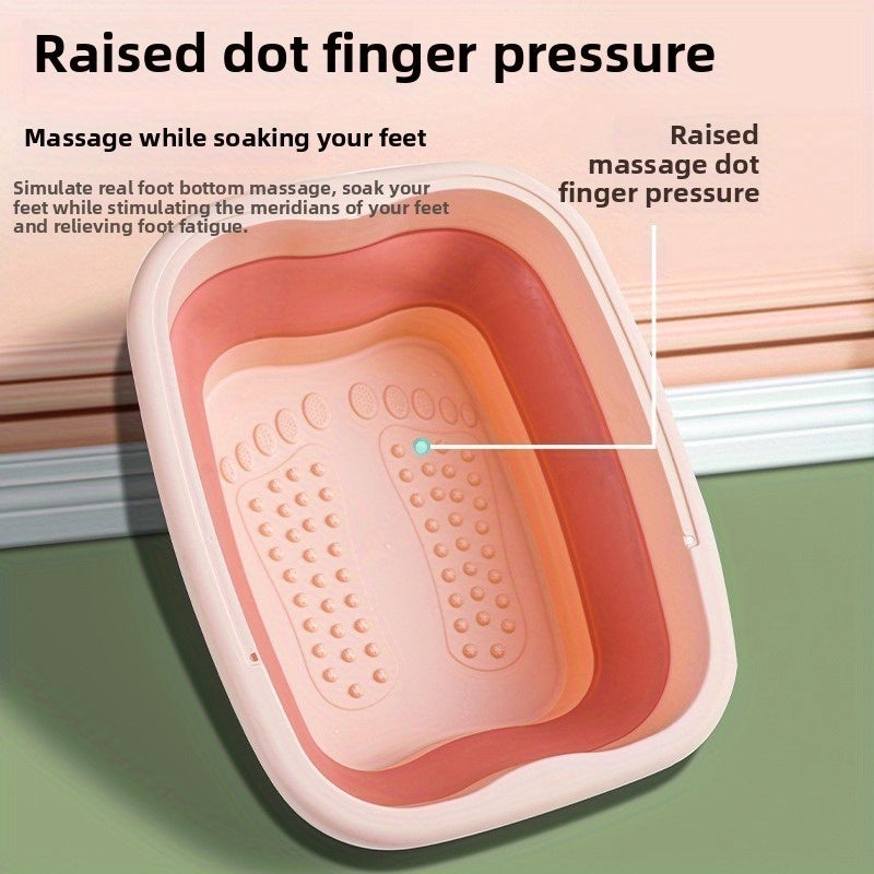 Baño de pies plegable de alta venta mejorada, diseño portátil que ahorra espacio con asa para uso doméstico, bañera de pies de plástico de alta densidad con bolas de masaje en la parte inferior, ideal para lavar los pies.