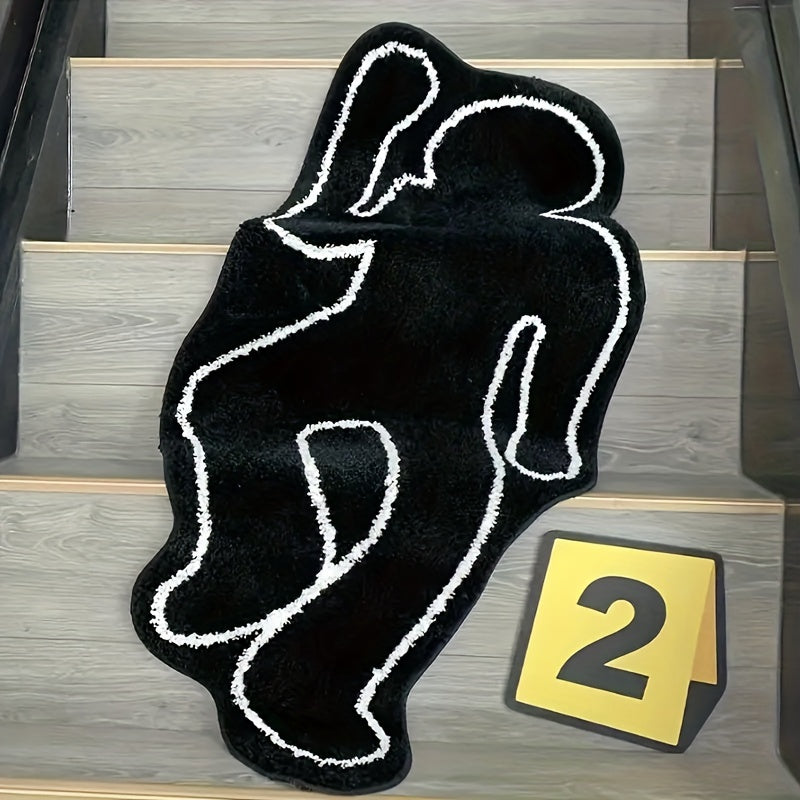 1 alfombra de terciopelo con diseño de contorno blanco y negro, suave, lavable, antideslizante con respaldo de TPR, para sala, dormitorio, cocina, baño y más, forma irregular única para decoración del hogar