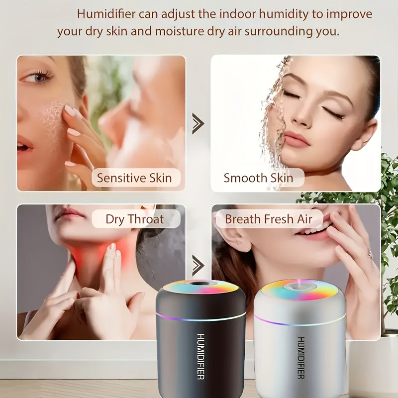 MIBATENG Humidificador con alimentación USB y difusor de aceites esenciales - Luz de estado de ánimo LED de 7 colores, dispositivo de aromaterapia silencioso de 6.09oz para dormitorio, coche, dormitorio | Compacto, portátil, no necesita batería, ideal re