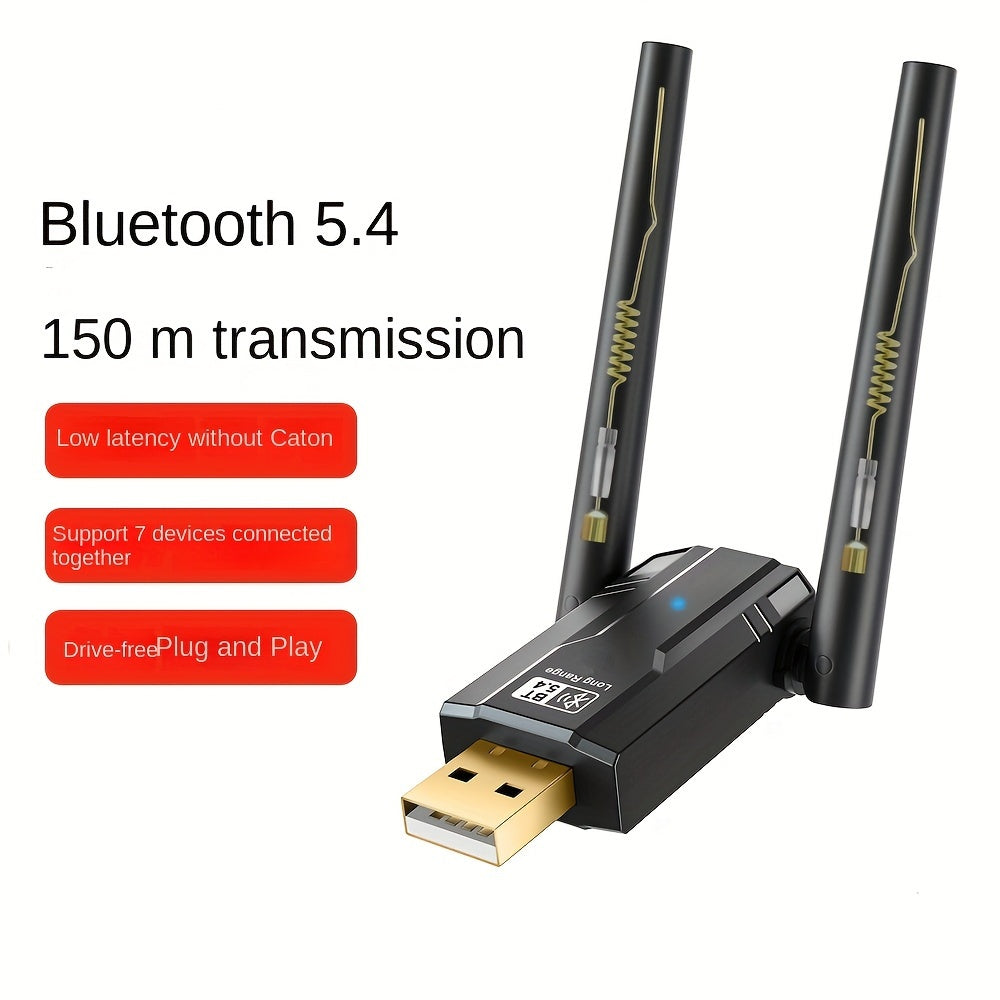 Adaptador inalámbrico 5.4, receptor y transmisor inalámbricos USB, nuevo adaptador inalámbrico dual 5.4 con antena, alcance de transmisión de 150 metros, compatible con versiones inalámbricas 5.3/5.1/5.0/4.0/3.0, para sistemas de sonido inalámbricos/auri