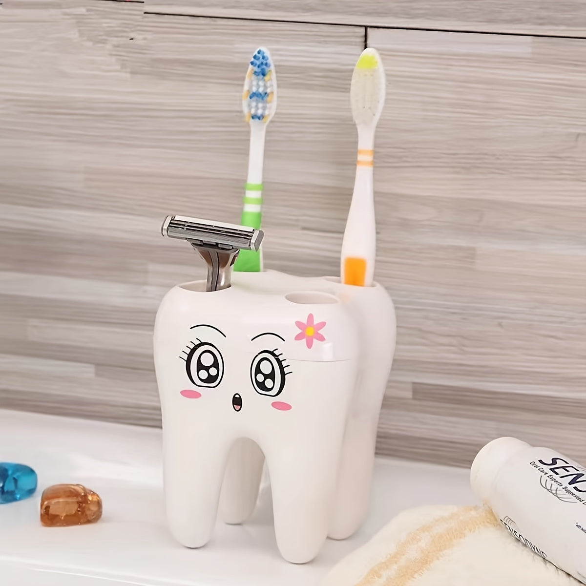 1 Pieza, Soporte Para Cepillo De Dientes Con Forma De Diente De Caricatura, Organizador Independiente De Plástico, Almacenamiento Diario Multiusos Y Estante Para Bolígrafos De Escritorio, Accesorios De Baño