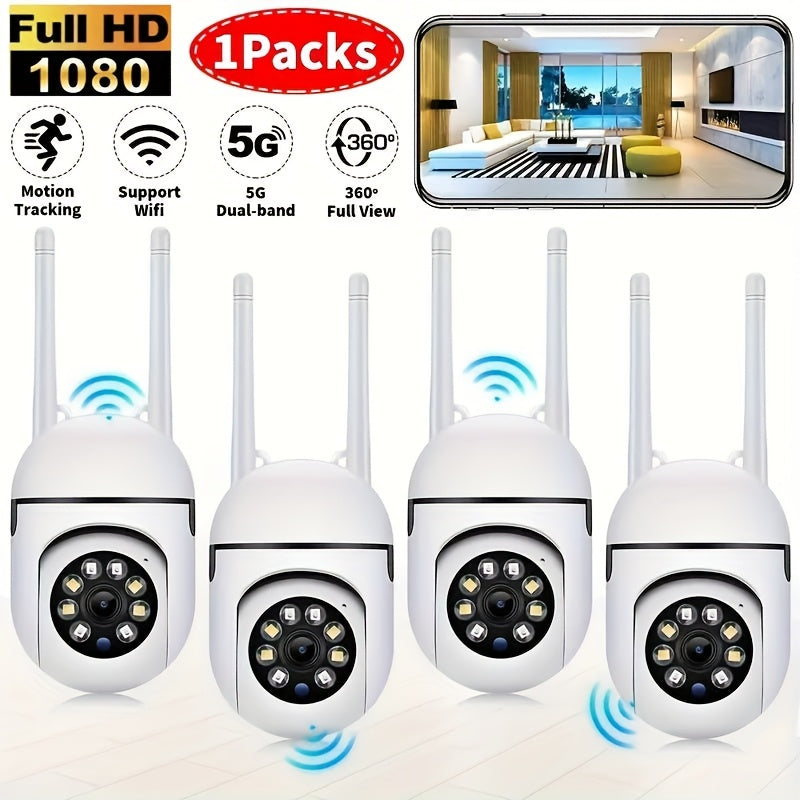 OURLIFE Cámara de seguridad inteligente WiFi inalámbrica 1080P Full HD: Wi-Fi, pan/tilt/zoom, visión nocturna en color, audio bidireccional, seguimiento de movimiento - ideal para monitoreo de mascotas, uso interior/exterior | Alimentación por USB