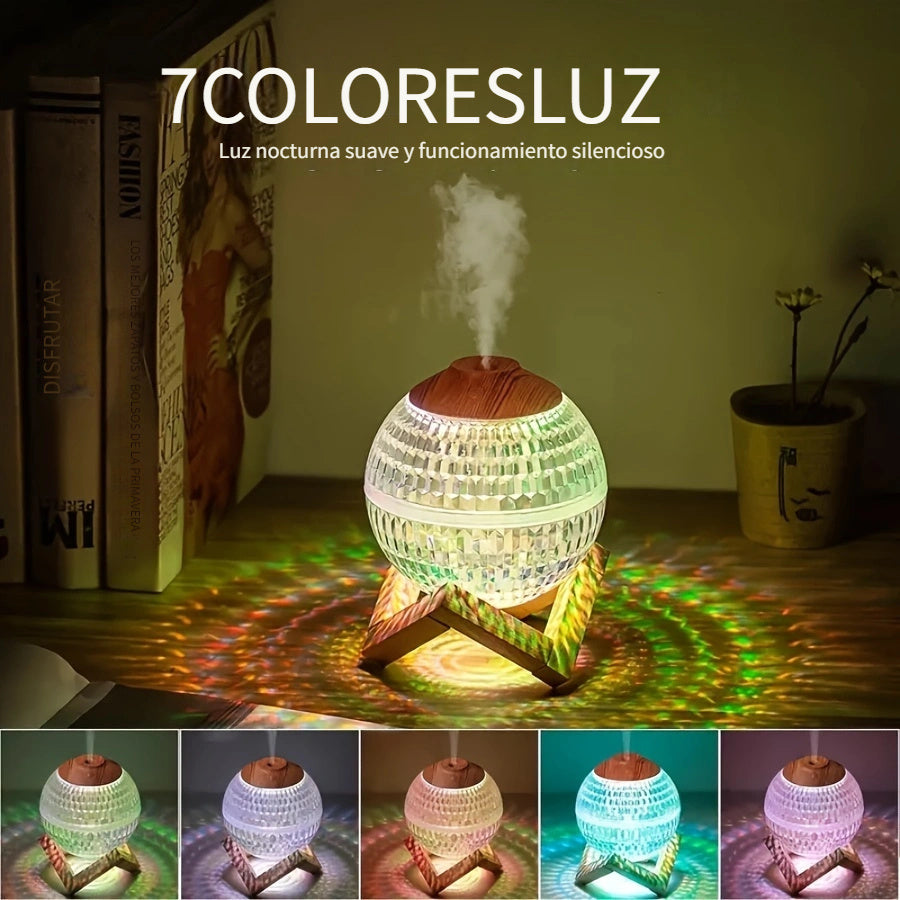 Humidificador de lujo con cristales de colores y conexión USB, capacidad de 350 ml - Purificador de aire con niebla nano silencioso, ideal para ambiente romántico e hidratación, sin batería incluida