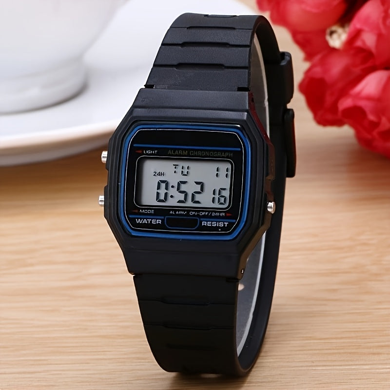 Reloj Digital Cuadrado Retro para Hombres - Pulsera de Silicona Negra, Impermeable, Pantalla Azul Claro con Fecha, Alarma y Temporizador de 24 Horas, Estilo Deportivo y Casual, Reloj Casual | Reloj Minimalista | Reloj Duradero