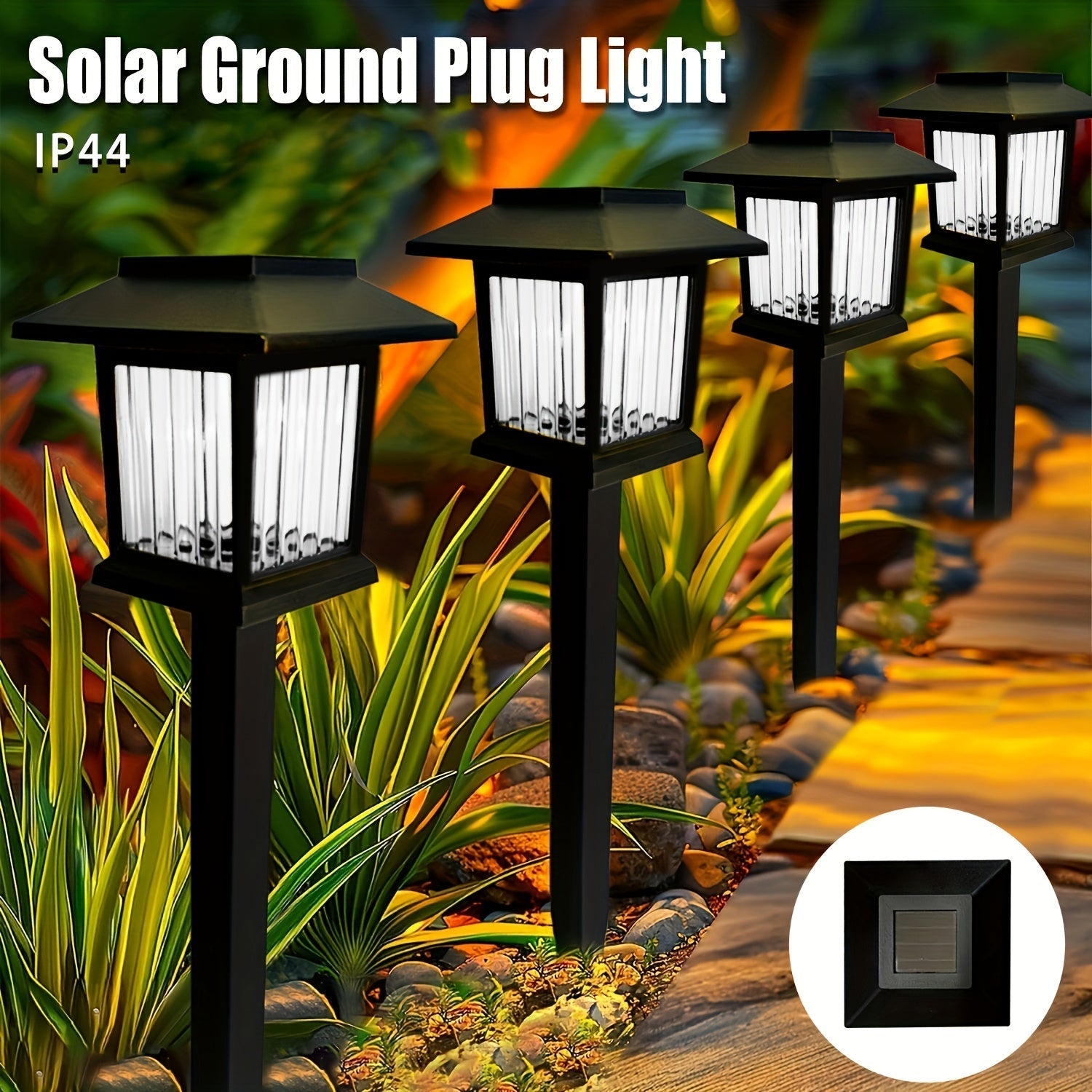 4-Pack Luces Solares de Tierra, Material ABS, Luz Cálida/Blanca, Control de Sensor de Luz, Acabado Pulido, para Jardín, Patio, Entrada, Iluminación Decorativa de Césped
