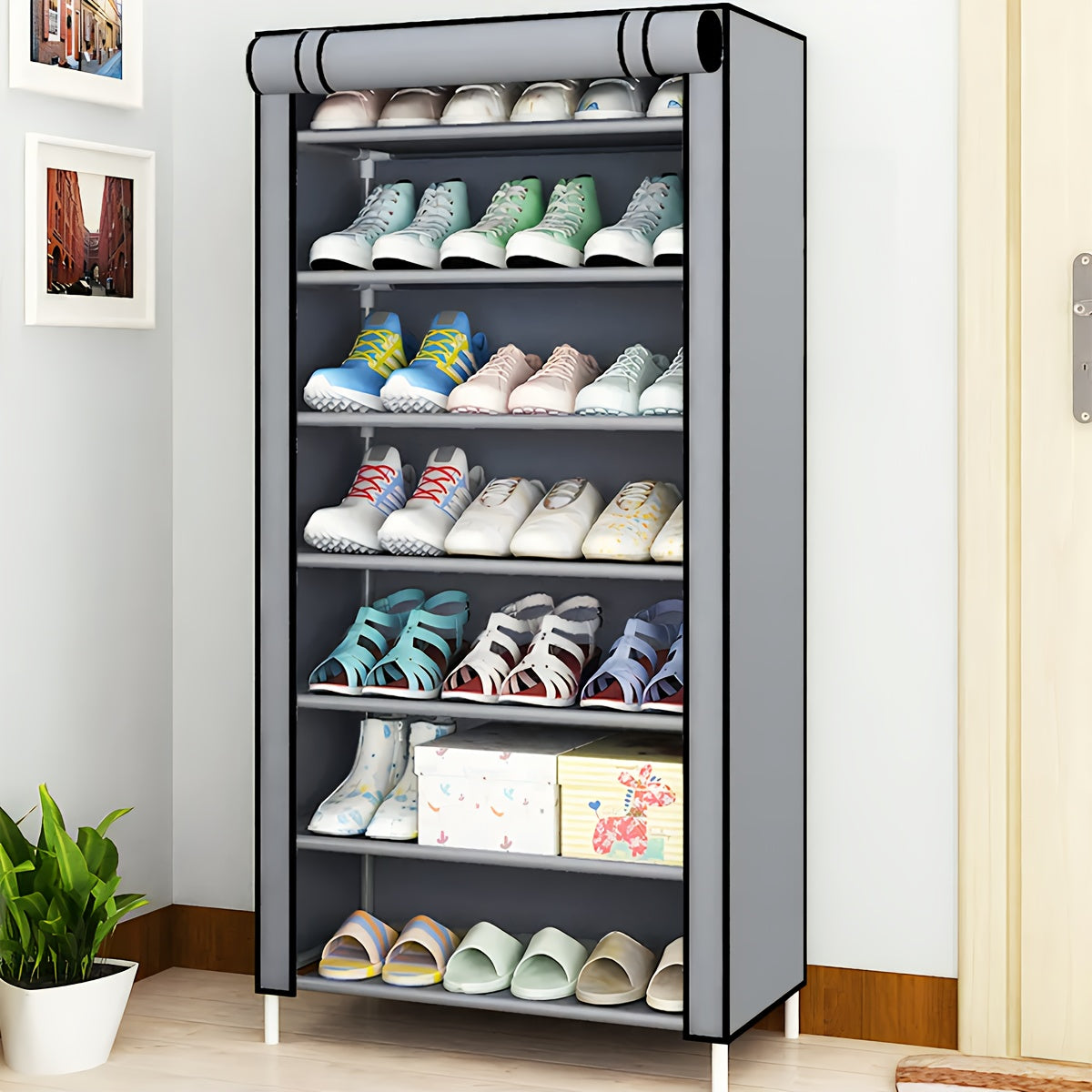 Organizador de zapatos multifuncional de 6/8/10 niveles con cubierta antipolvo - fácil de armar, almacenamiento portátil, ideal para 27-35 pares de tenis, tacones y botas - perfecto para el hogar