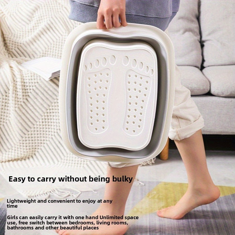 Baño de pies plegable de alta venta mejorada, diseño portátil que ahorra espacio con asa para uso doméstico, bañera de pies de plástico de alta densidad con bolas de masaje en la parte inferior, ideal para lavar los pies.