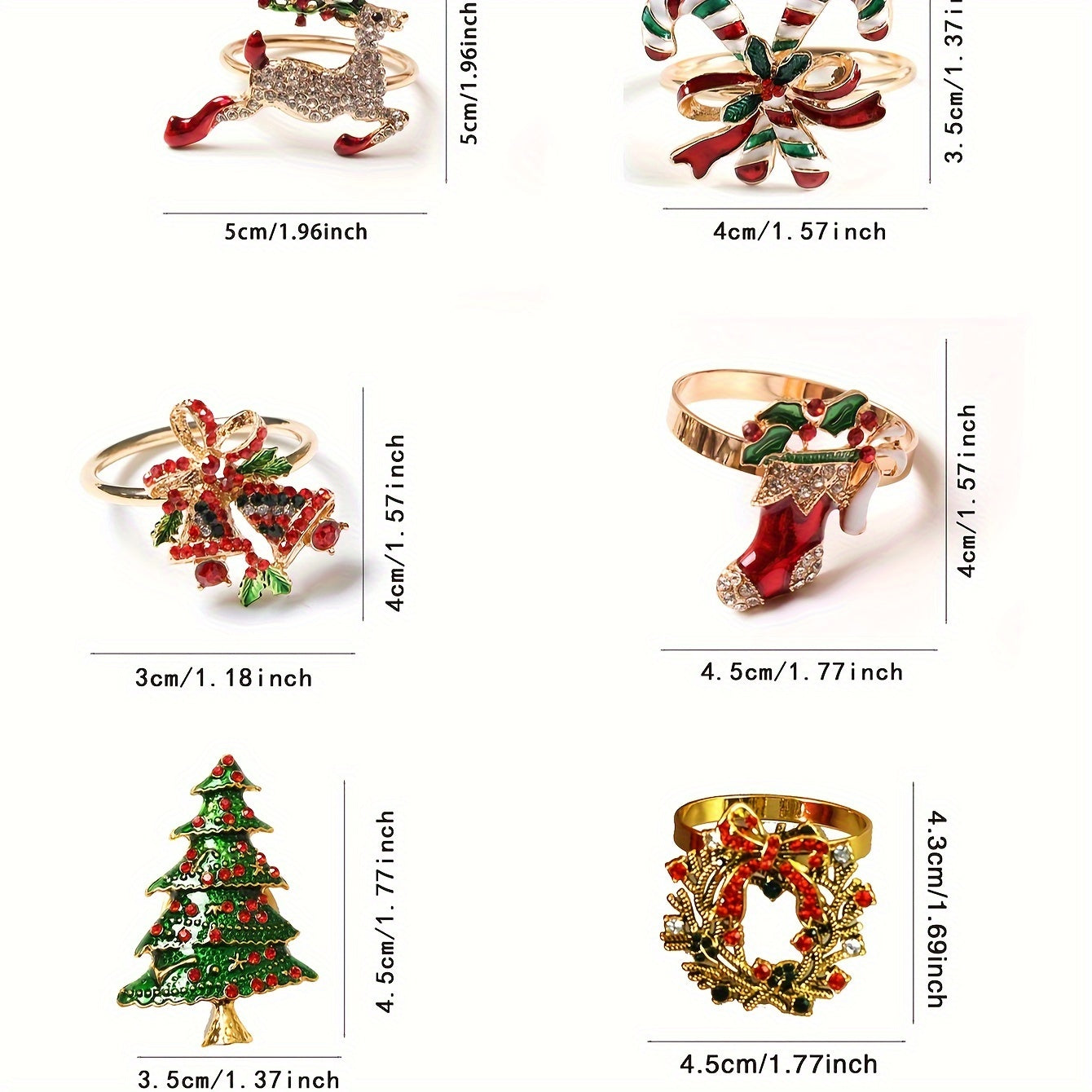 Servilletas de Navidad de 6 piezas - Decoración festiva de mesa de hierro fundido con diseños de árbol, campana, ciervo, corona, bastón de caramelo y bota para cenas navideñas