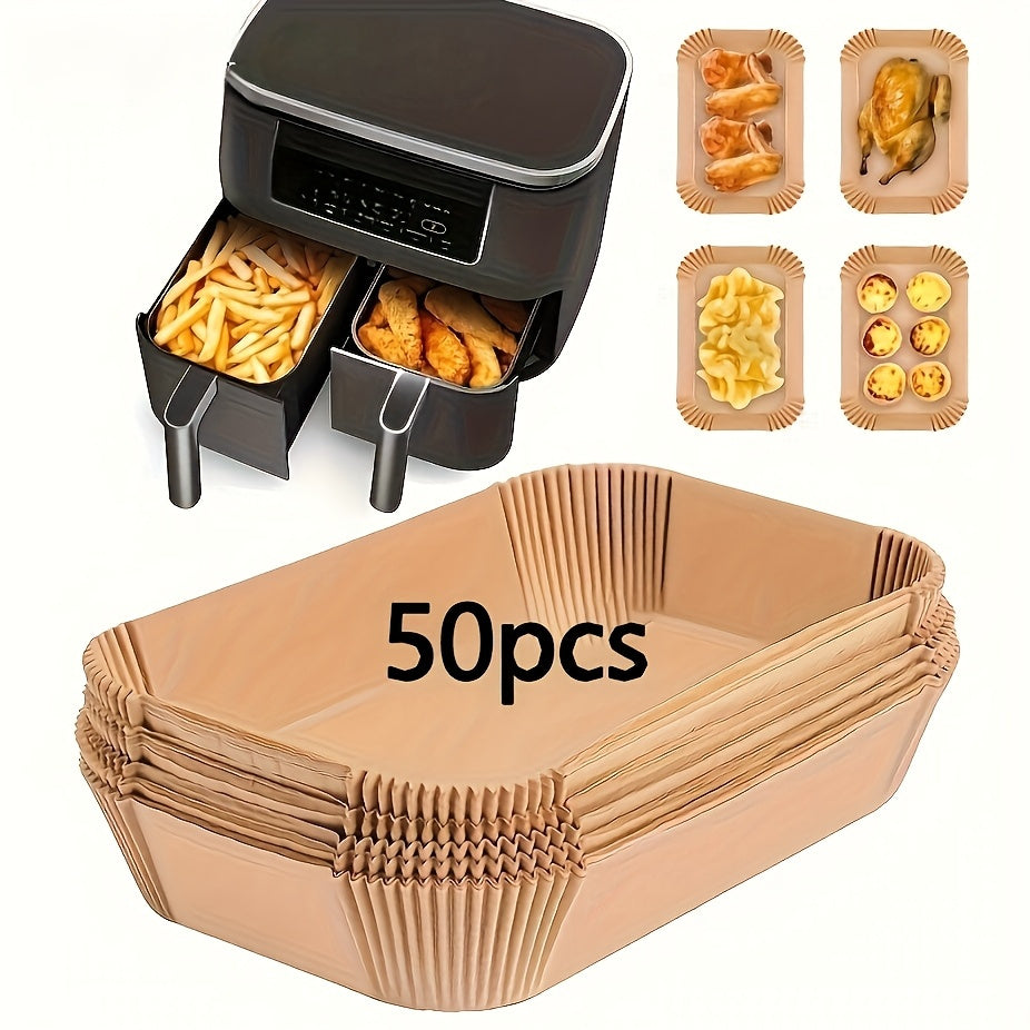 MUQOMU, fundas rectangulares antiadherentes para freidor de aire, compatibles con freidor de aire Ninja Dual Basket, platos de papel beige para freír de manera más saludable, 50 unidades.