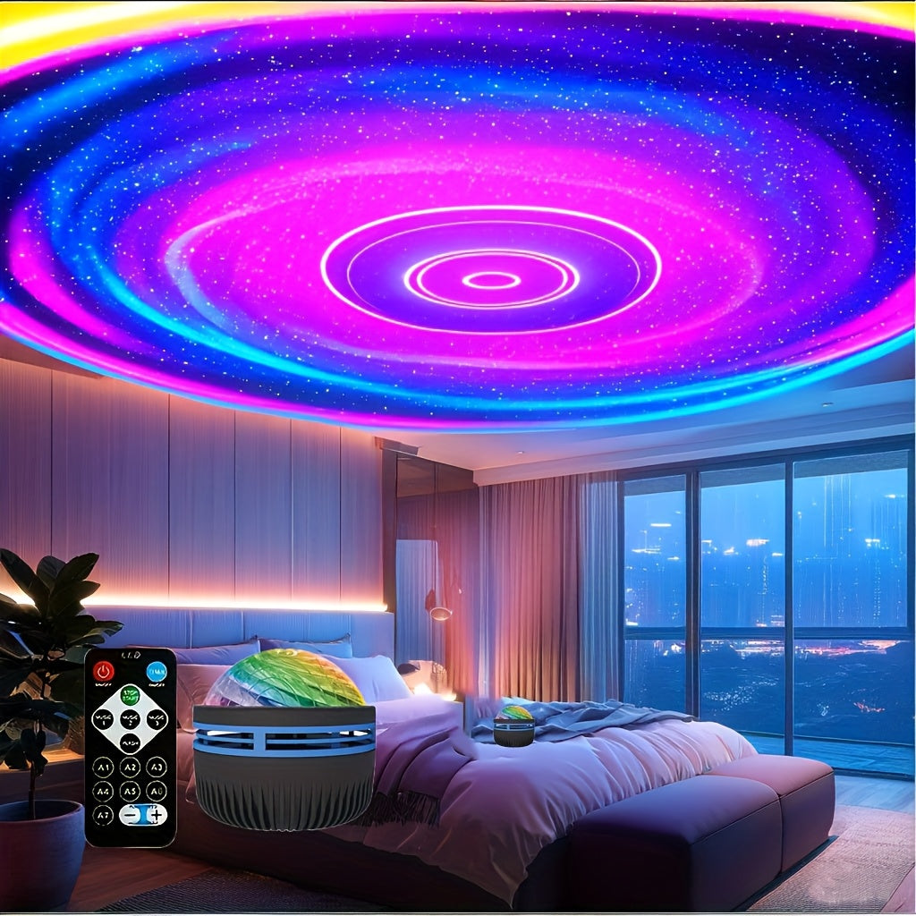 Linterna de Proyección LED Noche Estrellada con Control Remoto - Luz Ambiental Aurora Boreal Sincronizada con Música, Luz Nocturna Multicolor USB para Dormitorio, Cine en Casa y Regalos (), Diseño Inspirado en la Aurora, Pequeña Operación a Pilas, Ilumin
