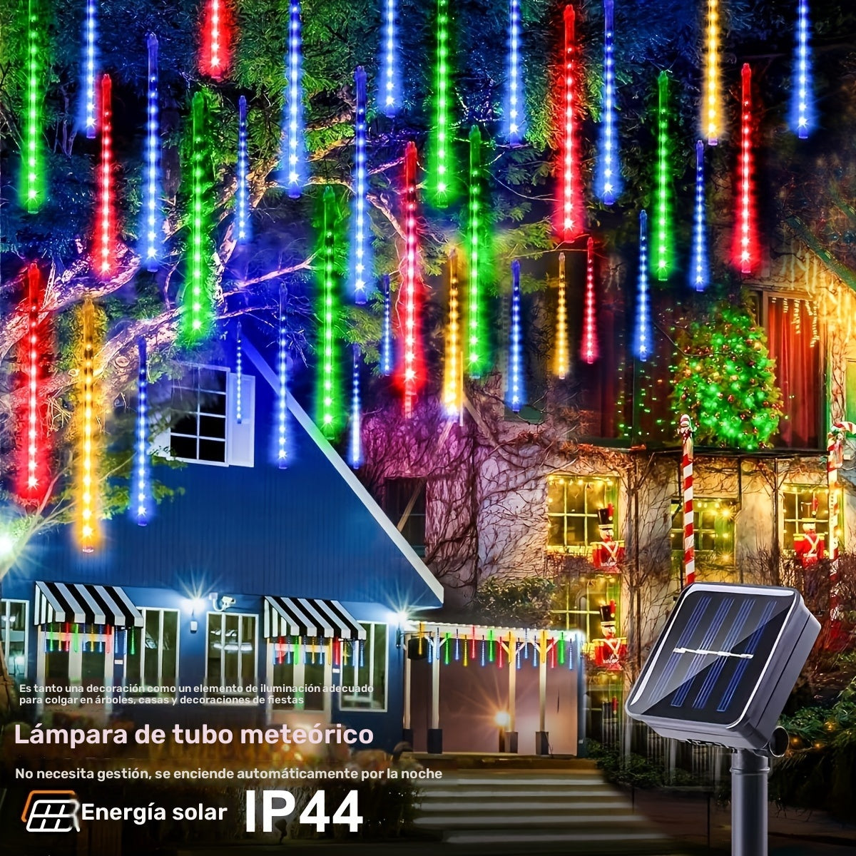 1 pieza de Luz Solar LED de Lluvia Meteórica, Luz para Jardín Exterior, 50.06cm/30.0cm con 8 Tubos para Patio, Paisaje, Barra, Tienda, Calle, Centro Comercial en Acción de Gracias, Navidad, Halloween, Boda, Decoración del Árbol de Navidad, Iluminación Ex