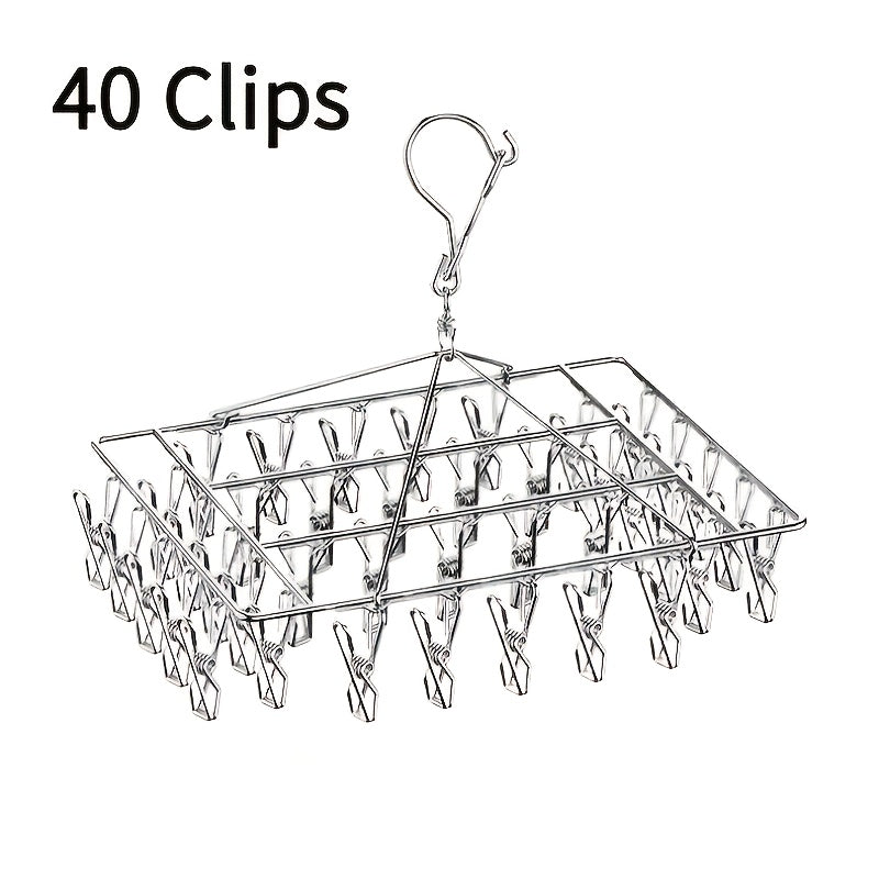 20 piezas/40 piezas, soporte de secado de ropa de acero inoxidable con ganchos estándar - Soporte de lavandería duradero para interiores y exteriores con ganchos giratorios de metal pulido, diseño de candado a prueba de viento, clips extraíbles para ropa