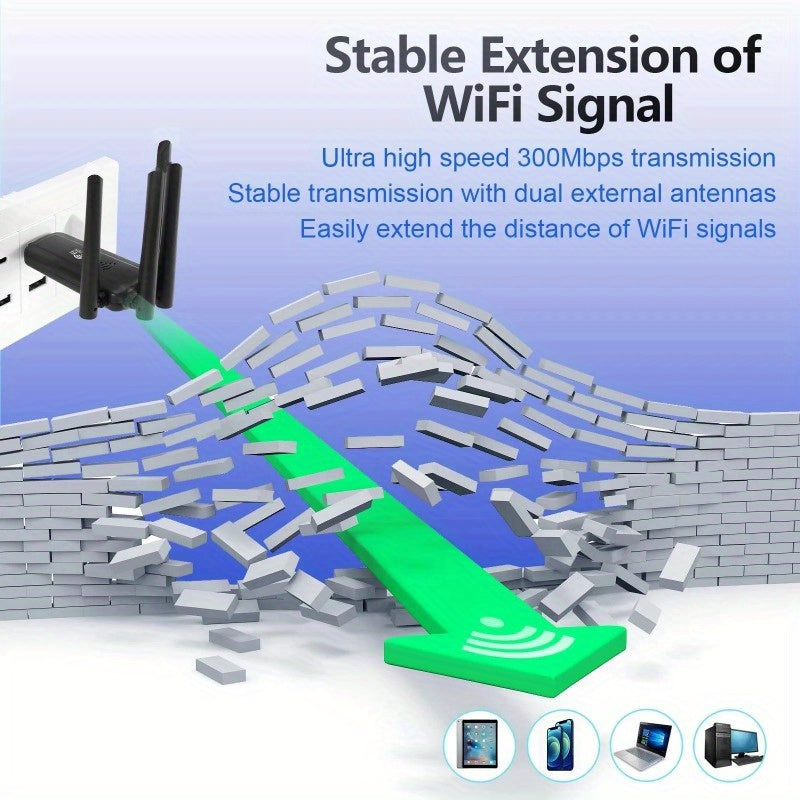 Repetidor inalámbrico USB WiFi de 300 Mbps, amplificador de señal WiFi 2.4G, extensor de red doméstica, amplificador de señal, extensor de red de largo alcance.