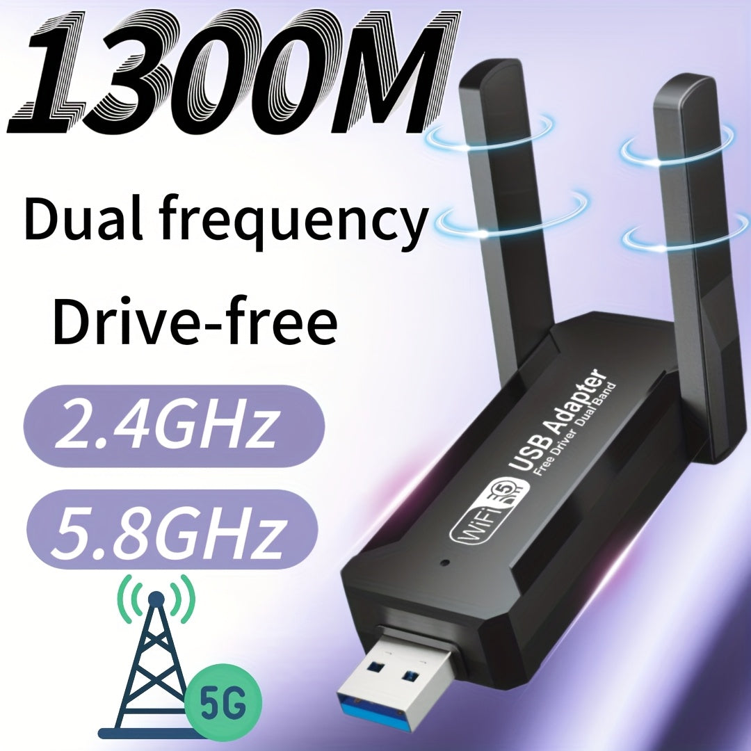 Adaptador WiFi USB 1300 Mbps, doble banda 2,4 G y 5,8 G, compatible con modo AP, IEEE 802.11g, adaptador de red inalámbrica adecuado para portátiles y computadoras de escritorio. Adaptador WiFi USB 1300 m, doble banda 2,4 G y 5,8 G, adaptador de red inal