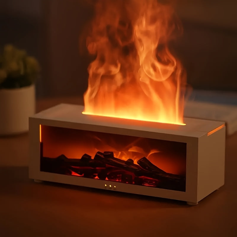 Humidificador de Aire con Efecto de Llama Alimentado por USB con Aromaterapia, Control Remoto, Luces Coloridas, Temporizador de 1-5 Horas, Diseño de Relleno Superior, Ideal para Habitaciones de Hasta 260 Pies Cuadrados, Estilo Chimenea Decorativa Moderna