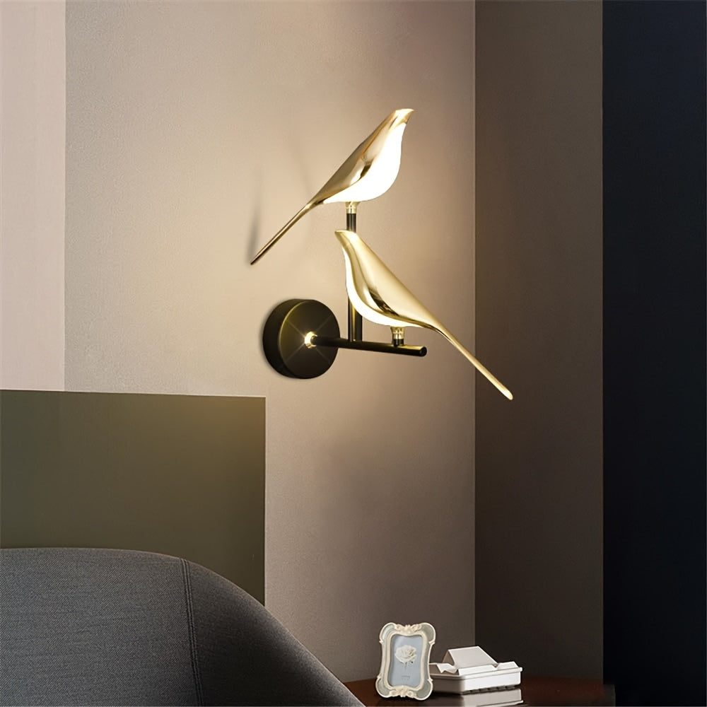 Arandelas de Pared Modernas Art Deco para Sala, Dormitorio o Pasillo, Lámpara de Pared con Aves Oscilantes, Iluminación Metálica y Acrílica, 3 Temperaturas de Color (2 Luces)