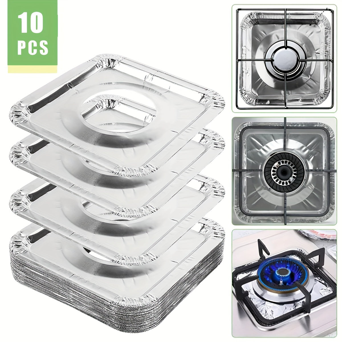 10/50pcs Revestimientos Desechables de Aluminio para Quemadores de Gas de Alta Resistencia - Cubiertas Cuadradas para Quemadores de Gas de 21.59 cm, Protector de Estufa de Gas, Cubiertas para la Parte Superior de la Estufa para Capturar Aceite, Grasa y D