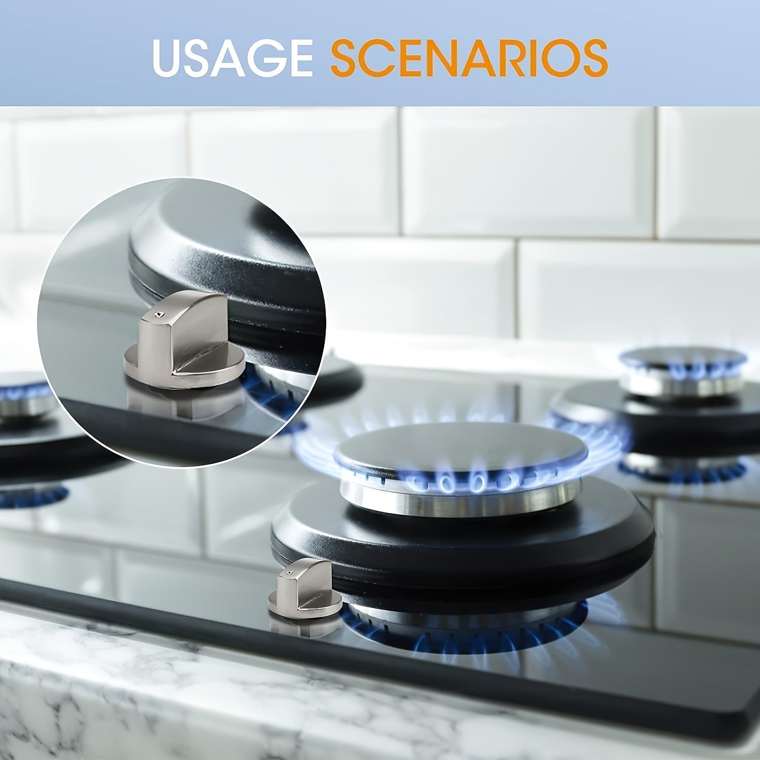 Juego de 4 botones de estufa de acero inoxidable, interruptores de control de superficie de cocción universal de 6 mm para modelo de cocina, reemplazo de interruptores de superficie de cocina rotativos