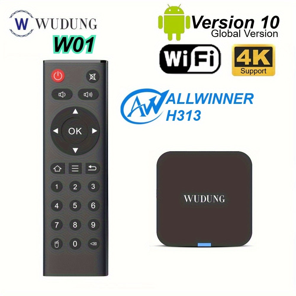2025 Nueva Actualización WUDUNG W01 Smart Set-top Box Ultra Mini Android 10 Original TV BOX con Soporte para 4K Ultra HD WiFi, Procesador Allwinner H313 Quad-core, Reproductor Multimedia Interactivo Multipantalla, Ideal para Sala de Estar y Ver Partidos