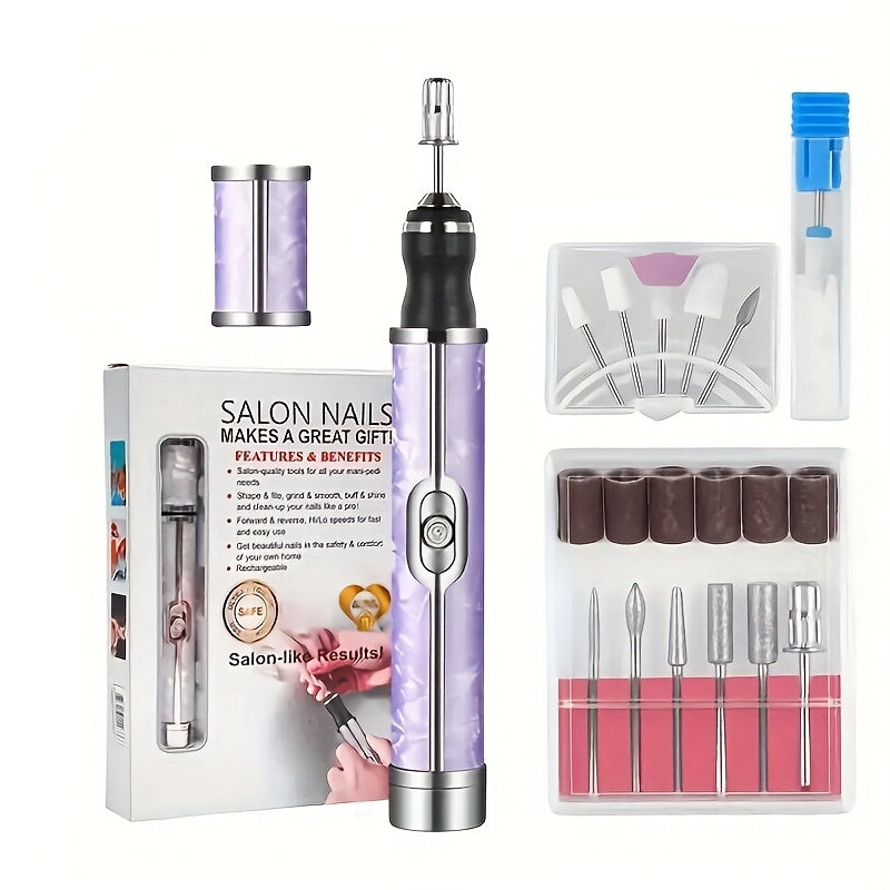 Afilador de uñas eléctrico USB, un herramienta de afeitar de uñas eléctricas adecuado para uñas de gel DIY, incluye 18 cabezas de afilado intercambiables, ideal para pulir y eliminar el cuidado de los pies, una gran opción de regalo para mujeres, regalo