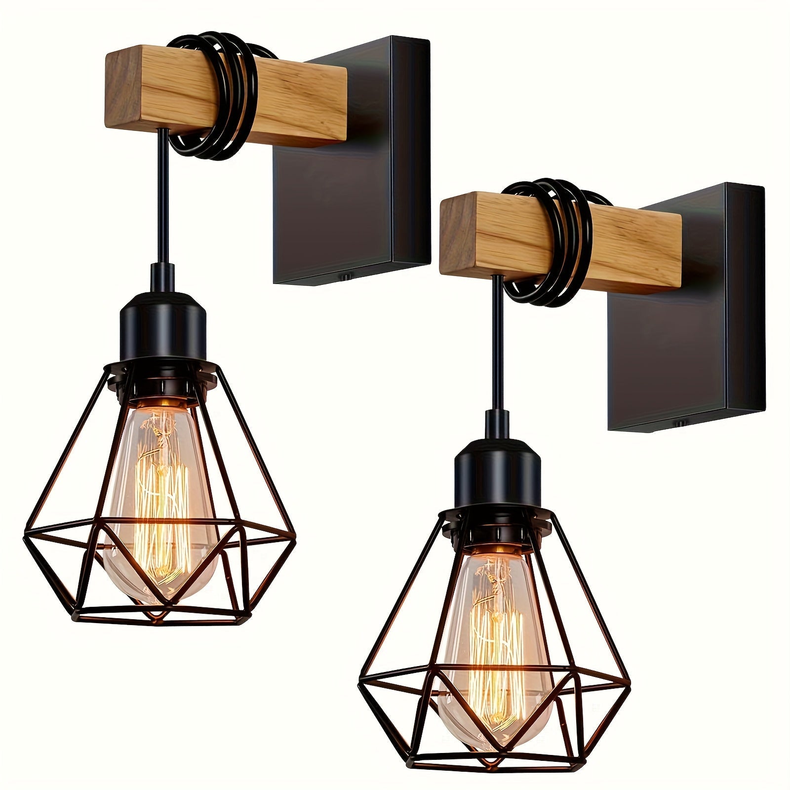 Juego de 2 luces de pared, iluminación montada en la pared de granja, lámparas de tocador negras con jaula de metal para baño, pasillo, sala de estar, espejo, dormitorio (excluyendo bombillas)