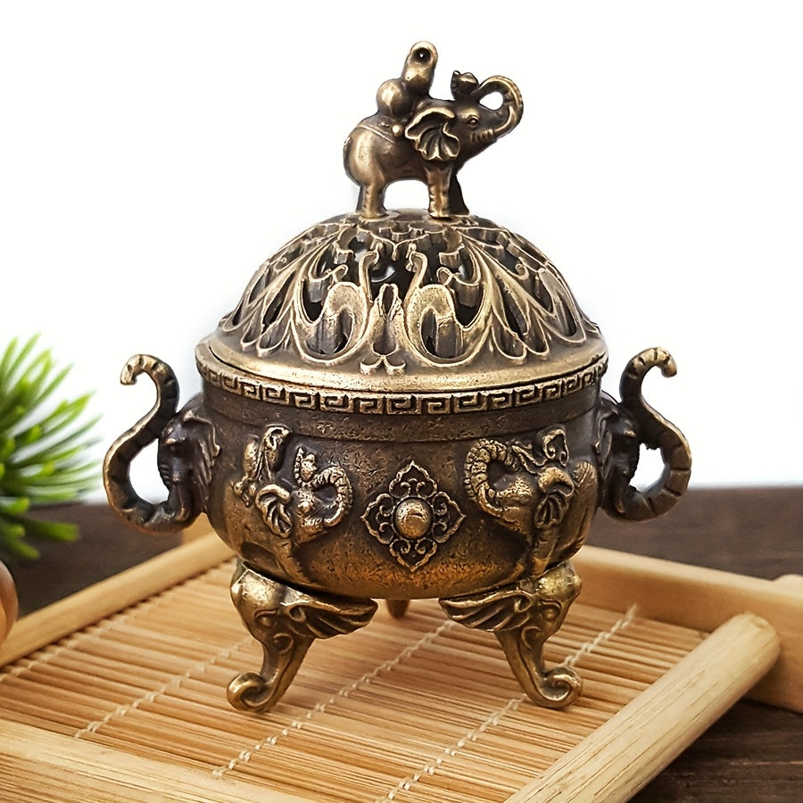 Quemador de incienso elegante para ceremonia de té, diseño intrincado de elefante en metal, ideal para decoración interior, regalo para el Día de la Madre y el Día del Padre, accesorios para ceremonia de té con artesanía detallada