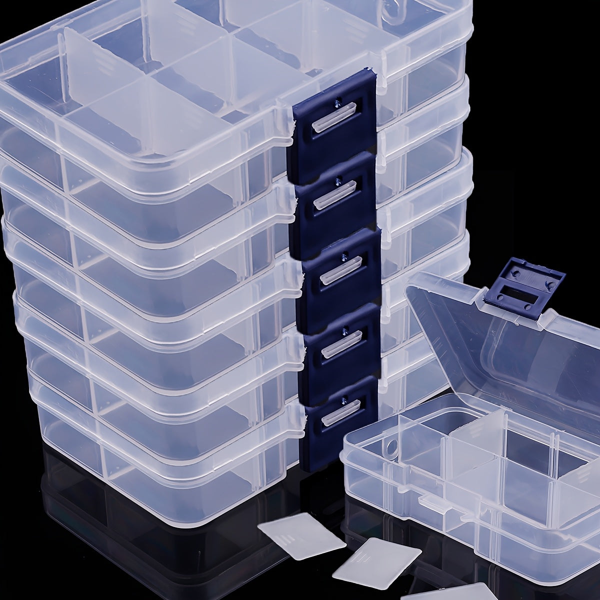 5/10piezas BEADIA Caja de almacenamiento de plástico transparente, estilo casual, forma cúbica, partición ajustable -8 compartimentos, cubierta de hebilla a prueba de polvo, contenedor de clasificación multifuncional para almacenamiento de cuentas, joyer