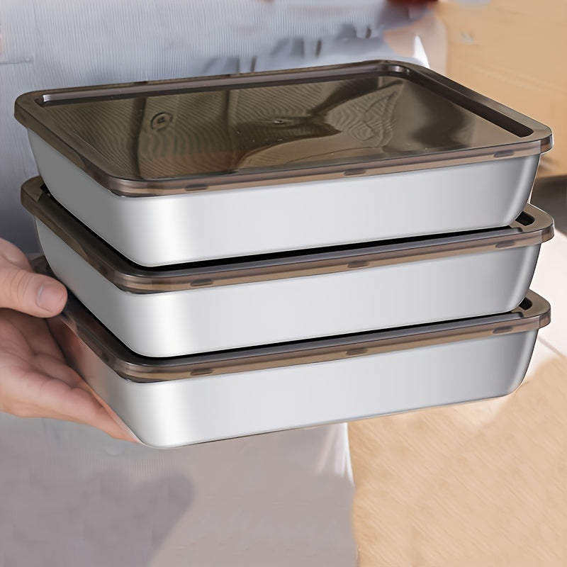 2/3 piezas de Contenedor de Alimentos de Acero Inoxidable - Antifugas, reutilizable, ideal para frutas, carne y verduras | Fácil de limpiar, organizador apilable para refrigeradores, congeladores y despensas, uso en exteriores y hogar