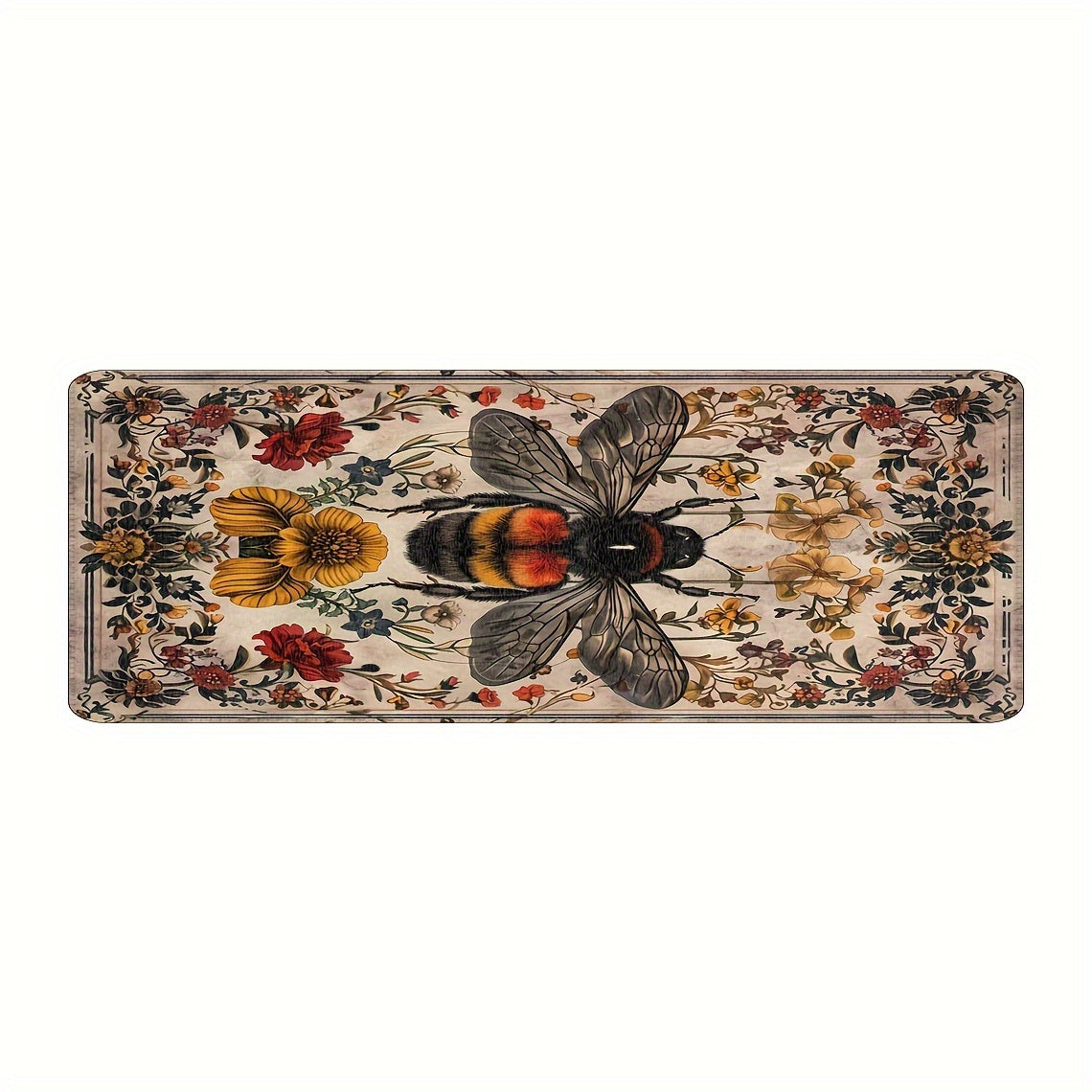 Alfombra retro con diseño de abeja, 1 pieza, para sala o cocina, forma cuadrada, peso 480 gramos, grosor 1 cm