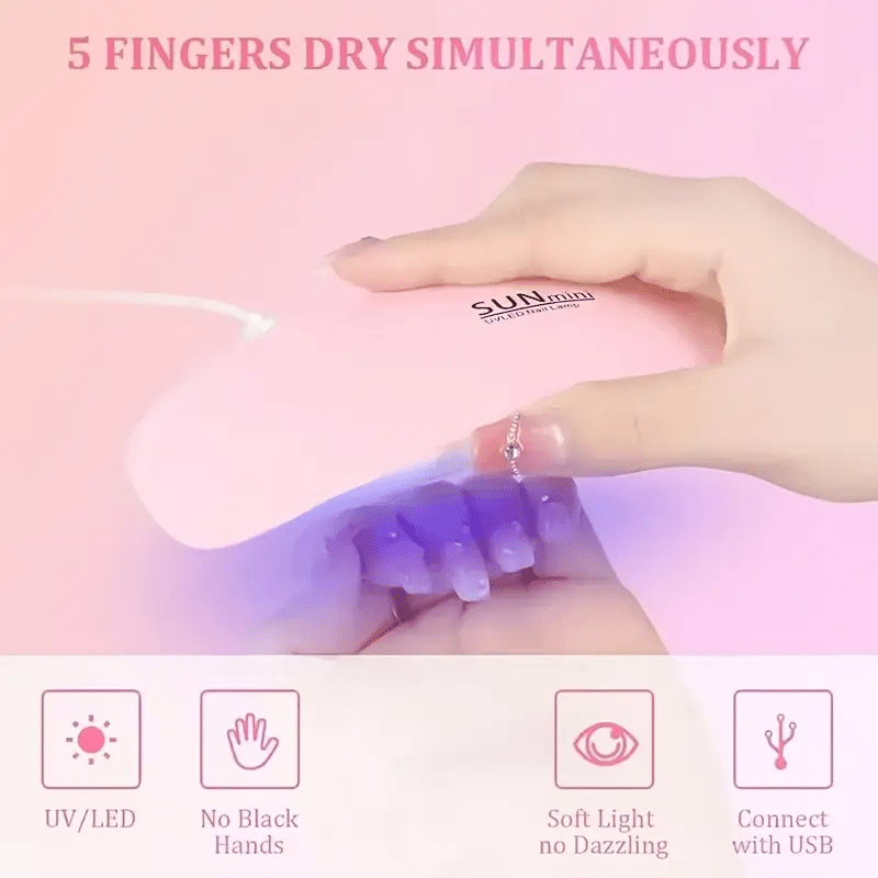 Mini Lámpara Portátil para Uñas con 6 LED - Rosa y Blanco, Alimentación USB, Diseño Plegable, Ideal para Pulido de Gel y Secado - Perfecta para Cuidado de Manos y Pies