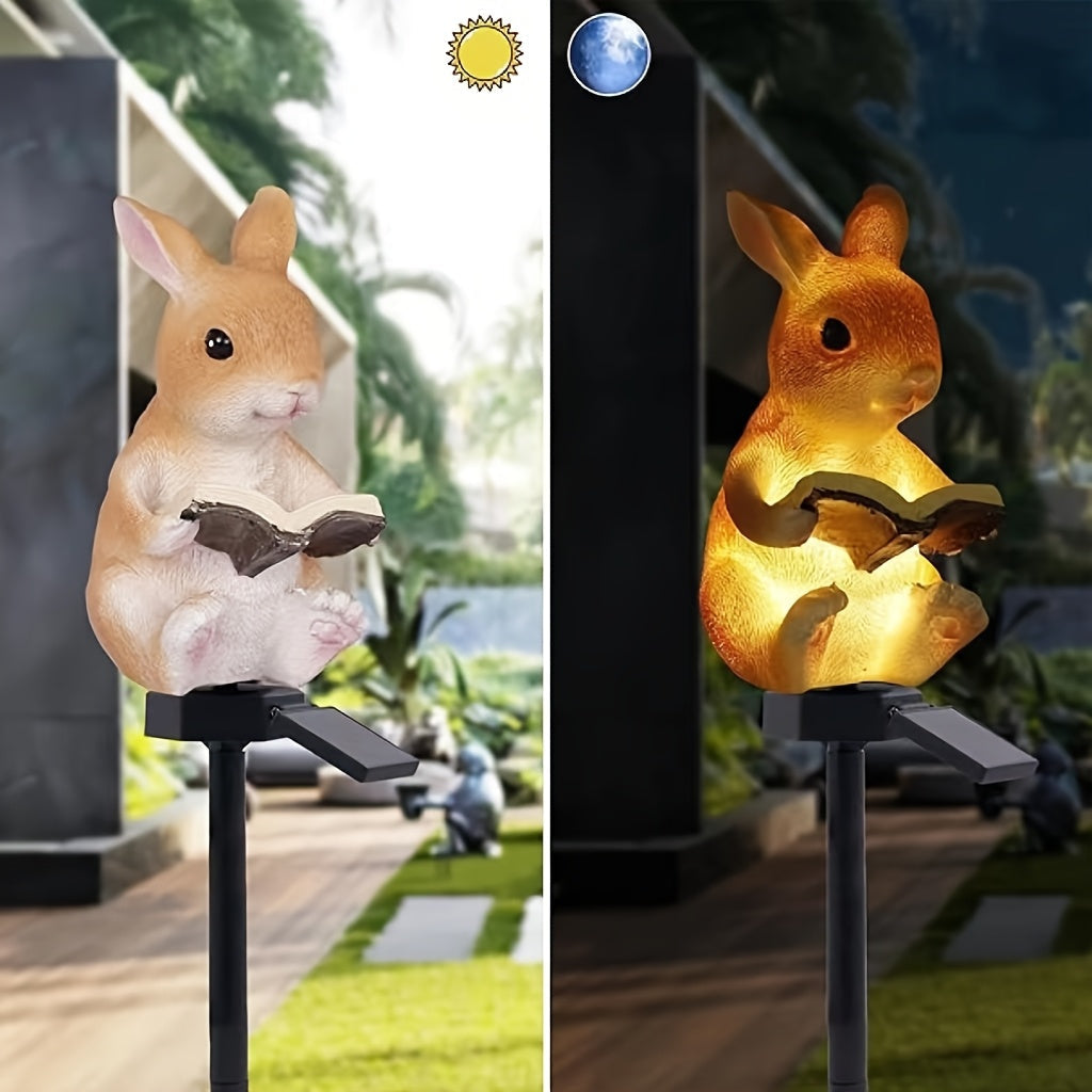 Lámpara de lectura de conejo alimentada por energía solar - Luz decorativa solar para exteriores con LED, funcionamiento con batería, ideal para jardín y patio, decoraciones solares para exteriores.