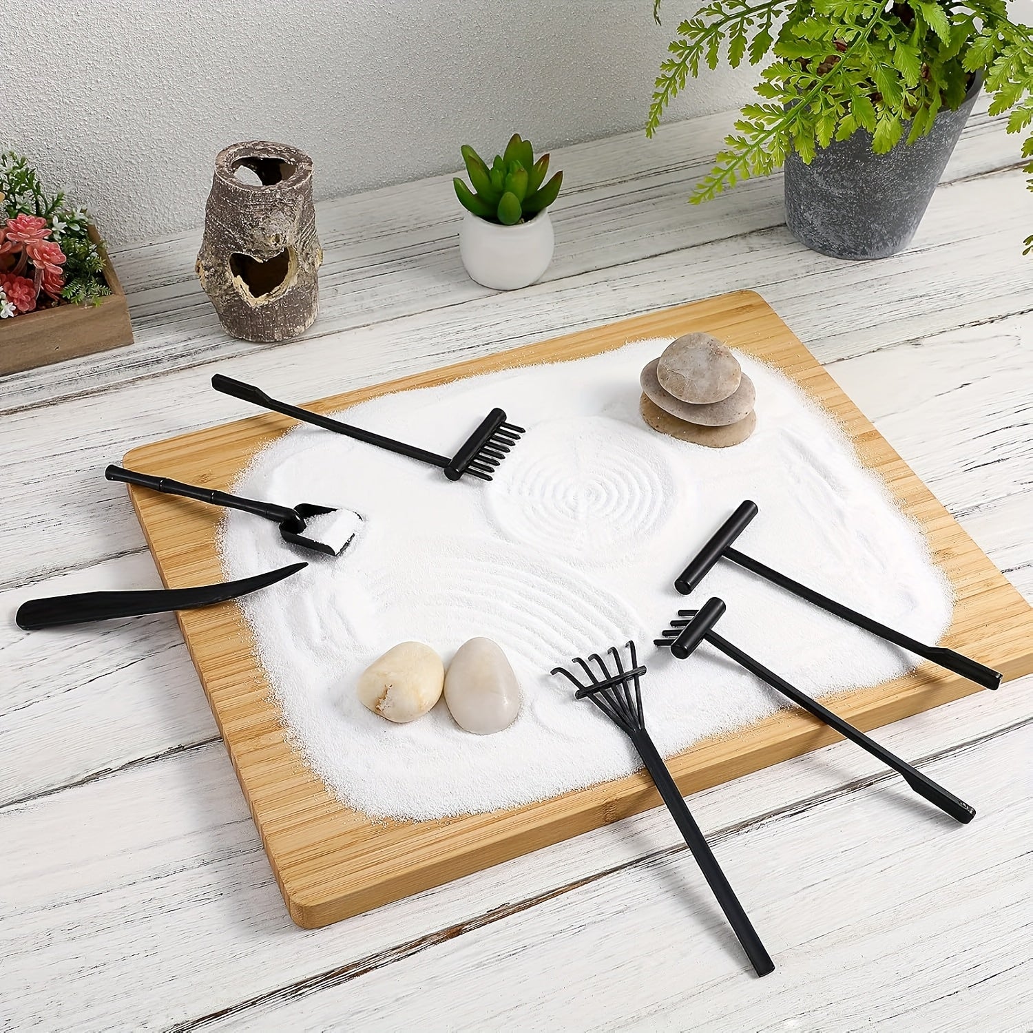 6pcs Herramienta de Rastrillo de Jardín Zen Mini para Arena, Herramientas de Rastrillo de Jardín Zen para Escritorio, Bolígrafo de Empuje de Arena y Roca para Dibujo de Jardín Zen