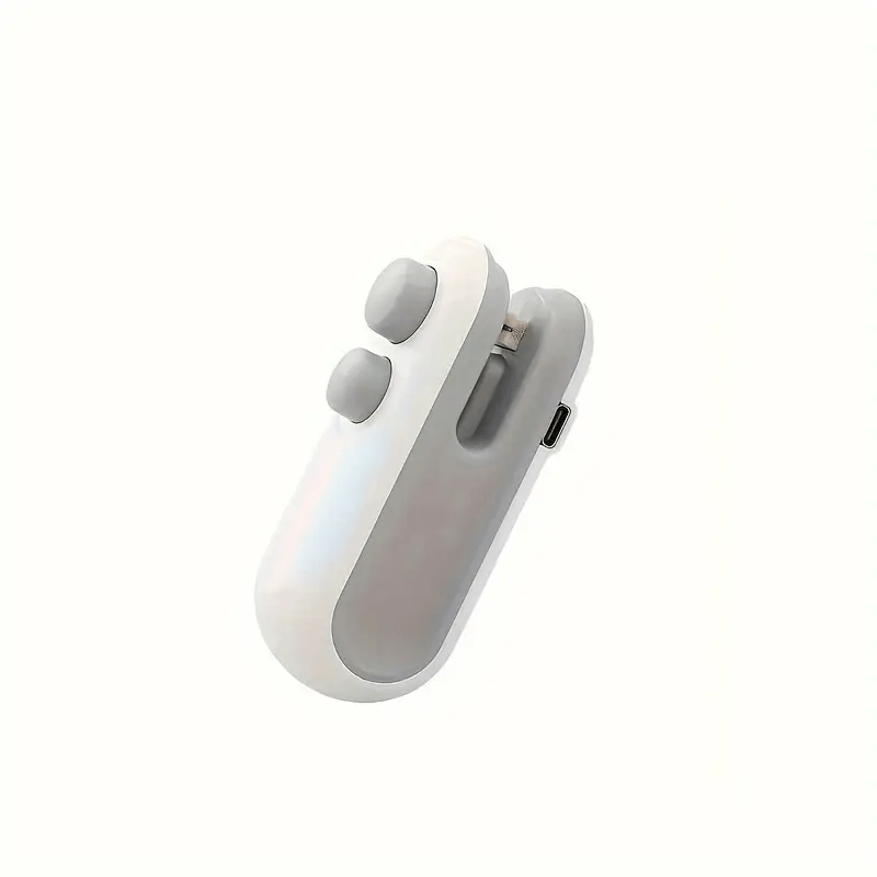 Sellador de Bolsas para Aperitivos Portátil Recargable por USB con Cortador - Selladora al Vacío Térmica Compacta para Almacenamiento de Alimentos Frescos, Batería de Litio de 150mAh, Diseño Blanco y Gris, Mango Ergonómico para Uso Fácil, Ideal para Coci