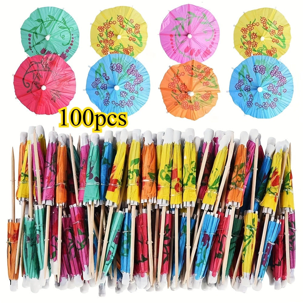 100/200 unidades Accesorios de bebidas de cóctel de bambú, piña de playa Tucán hoja de palma hecha a mano, con sombrilla de bambú para pinchos de cóctel, para aperitivos, fiestas hawaianas, bodas y cumpleaños
