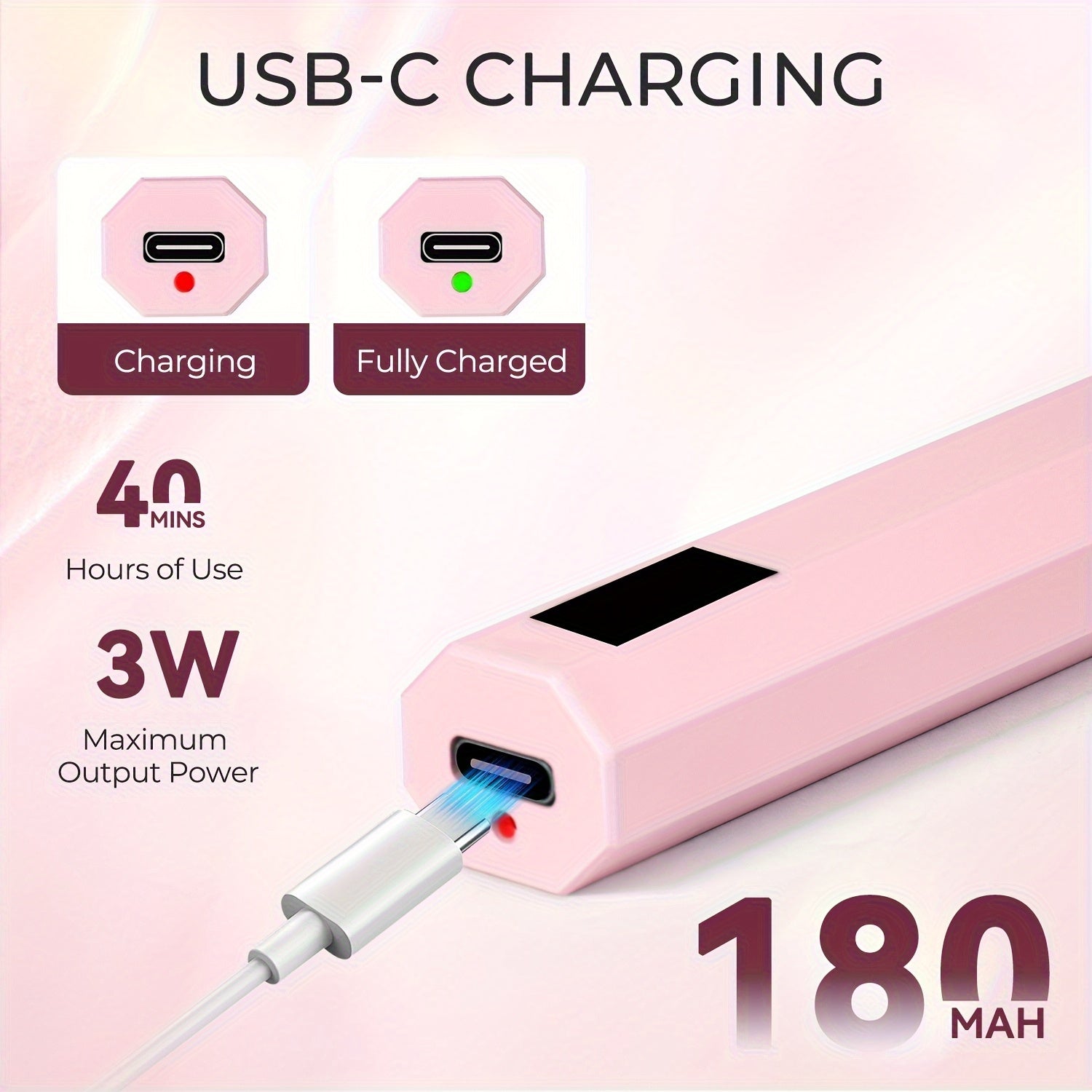1pc Lámpara de Uñas Portátil con Pantalla LED - Secador de Uñas Recargable USB, Luz Relajante para Uñas y Pies, Diseño Duradero en Plástico, Sin Fragancia, Herramienta Ergonómica para Manicura en Casa, Batería Integrada, Compacto, Ideal para Profesionale