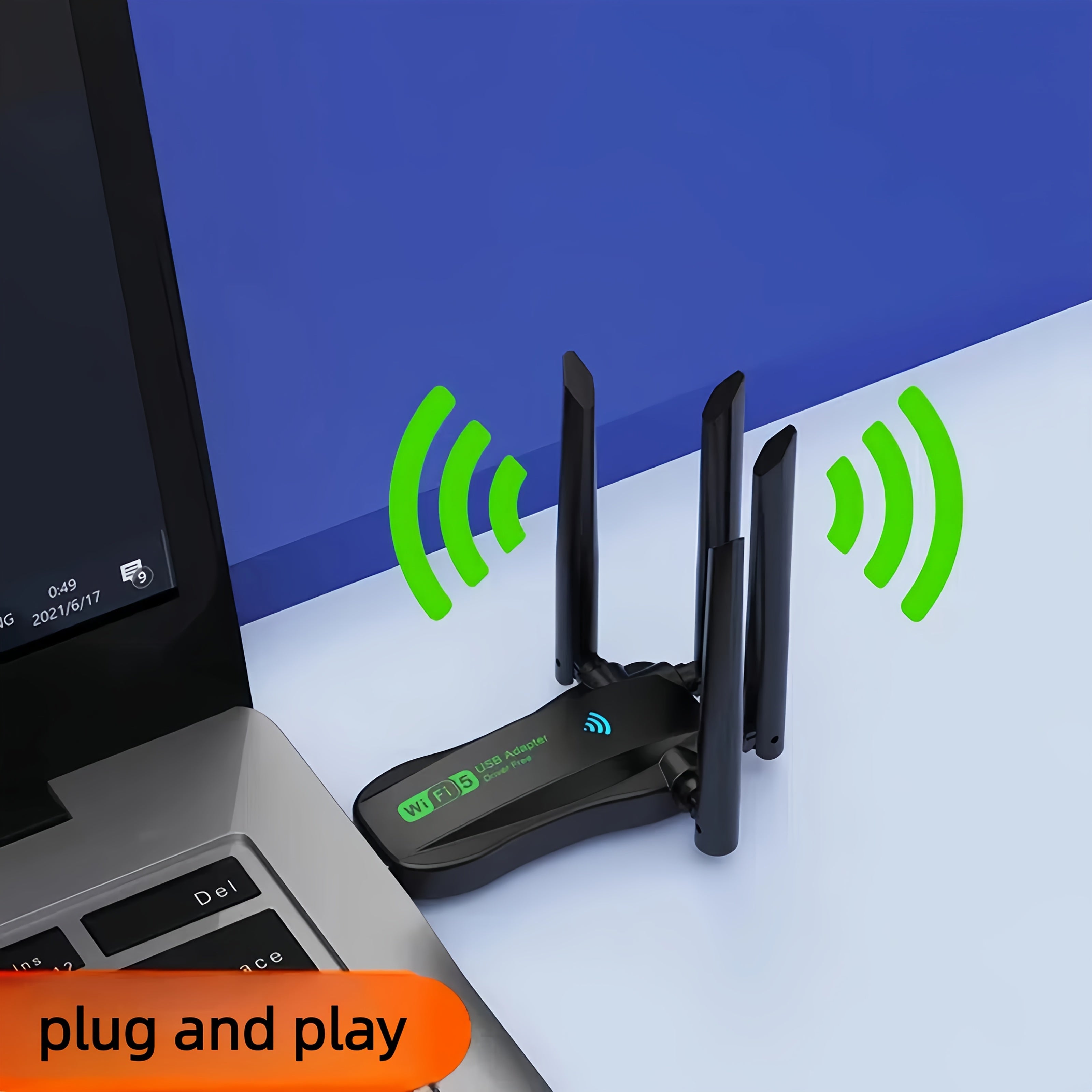 Adaptador Wi-Fi USB con 4 antenas - Conectividad de alta velocidad de 1300 Mbps, doble banda, enchufa y juega, red estable para hogar y oficina, solución Wi-Fi para oficina | Diseño moderno de Wi-Fi | Calidad de construcción duradera, extensor de rango d