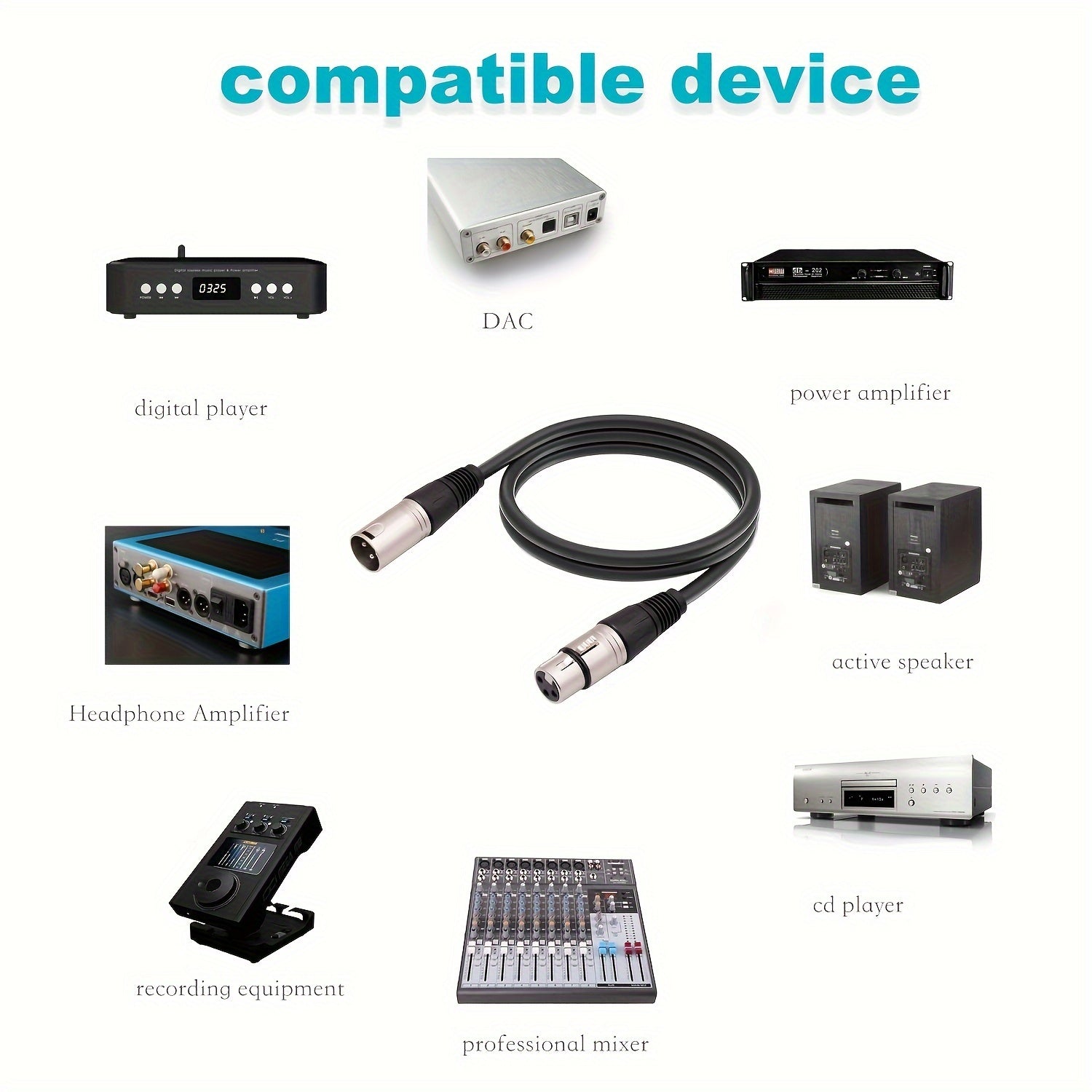 Cable de micrófono XLR profesional Xingzhaotong, conector de audio macho a hembra de 3 pines, forma redonda, sin batería, conector fiable de enchufar y listo para usar para sistemas de PA y micrófonos