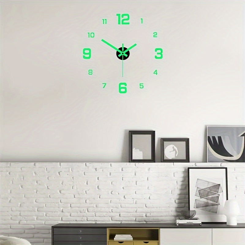 Reloj de pared digital con iluminación en la oscuridad, diseño minimalista y creativo - Reloj de pared colgante silencioso para bricolaje europeo, sin taladrar, para el hogar, la oficina, el estudio y el salón, blanco y verde, decoración de pared moderna