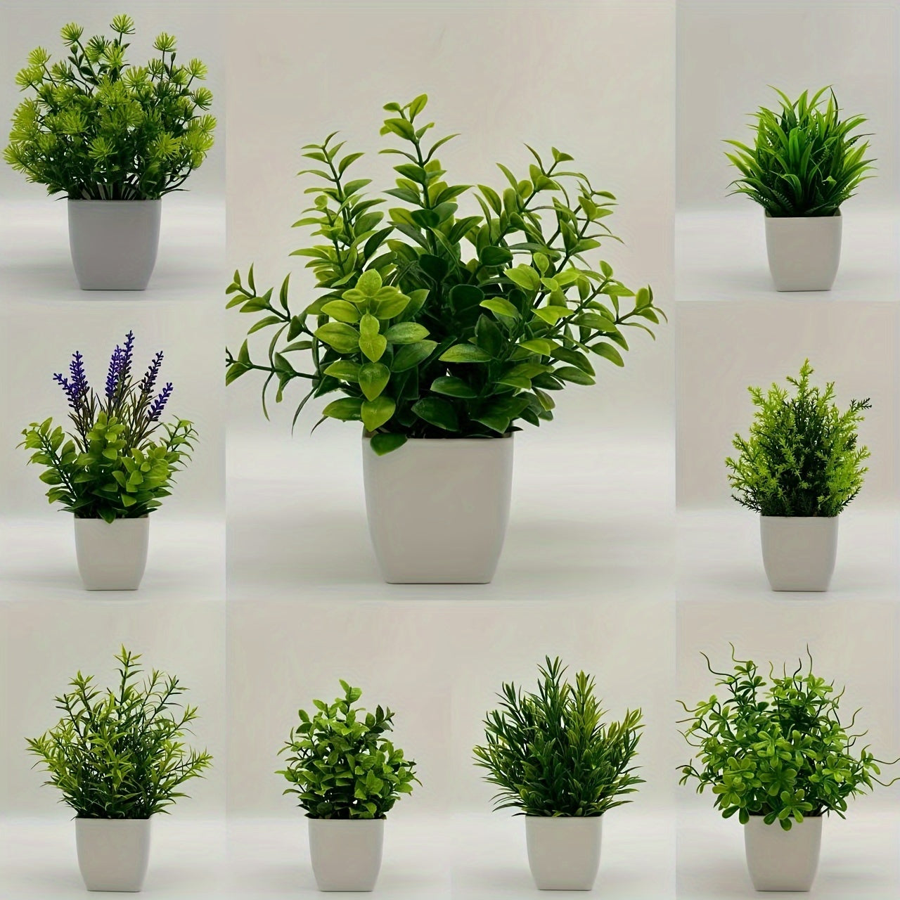 9 Piezas, Plantas Artificiales En Macetas, Pequeñas Macetas De Plástico Blanco Para Decoración, Plantas Verdes Falsas Para El Hogar, La Oficina, El Baño, La Estantería Y La Decoración Interior Del Escritorio, Decoración De Primavera Y Verano