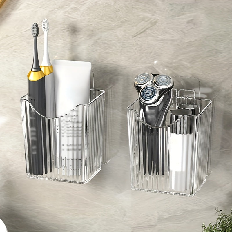 1 Estante De Almacenamiento Para Pasta De Dientes Y Cepillos De Dientes, Caja De Almacenamiento Montada En La Pared, Tubo De Almacenamiento Para Maquinilla De Afeitar, Cesta De Almacenamiento Multifunción Para Baño, Accesorios De Baño