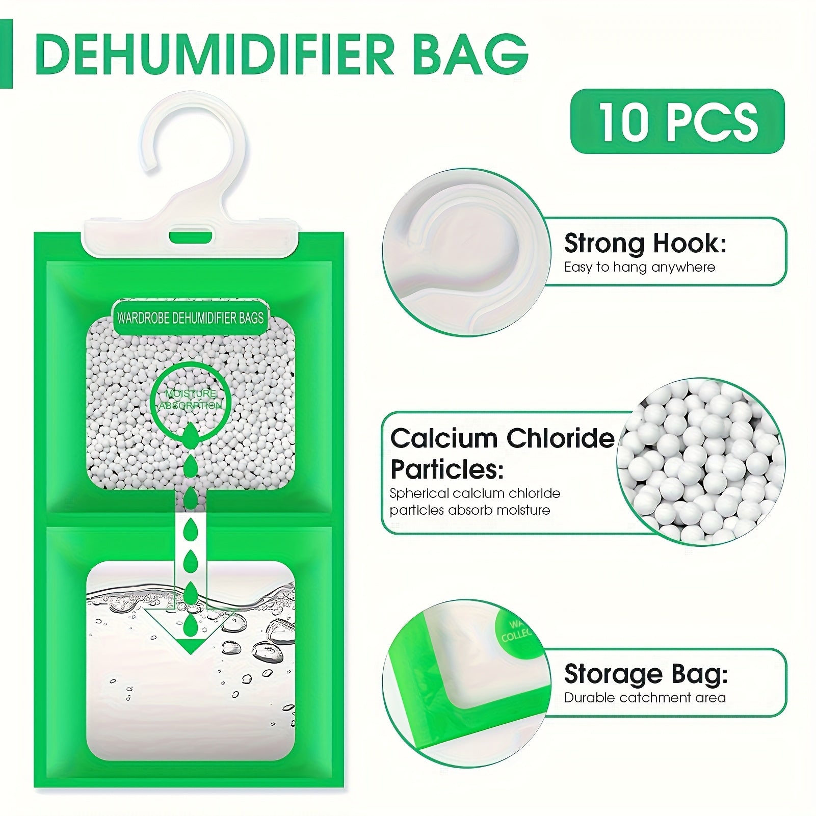 Juego de 10 Bolsas Deshumidificadoras para Armarios, Absorción de Humedad y Secado en Clósets