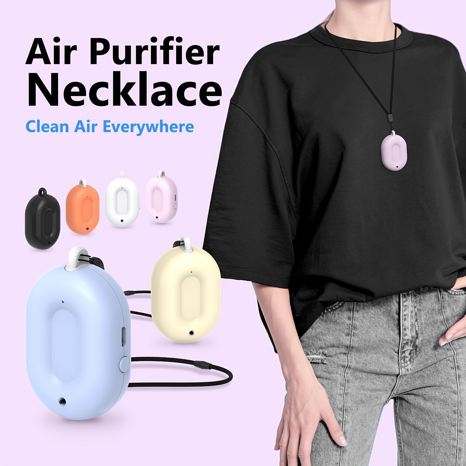 Collar purificador de aire IONKINI: Ionizador de aire portátil para todas partes - Aire limpio en cualquier lugar - Adecuado para uso en exteriores, hogar, automóvil e interiores - Carga USB con batería incorporada - Regalo perfecto para familiares, amig