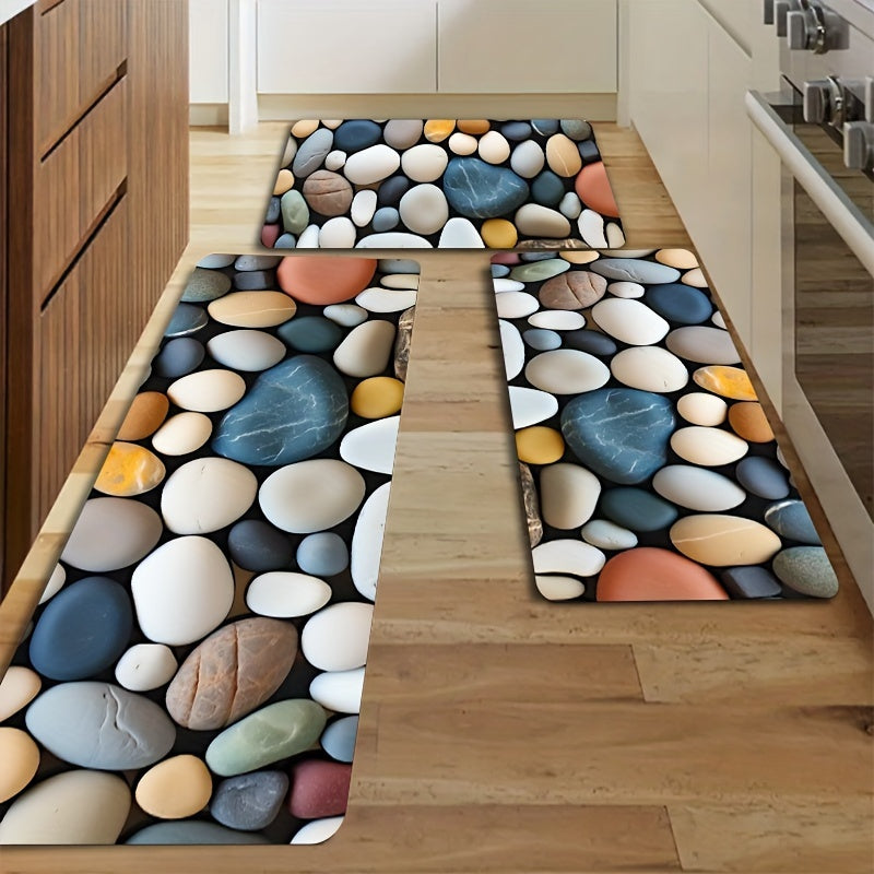 Alfombra Antideslizante con Patrón de Guijarros Coloridos - Versátil para Cocina, Baño y Uso Exterior, Alfombra de Suelo de Poliéster Lavable a Máquina
