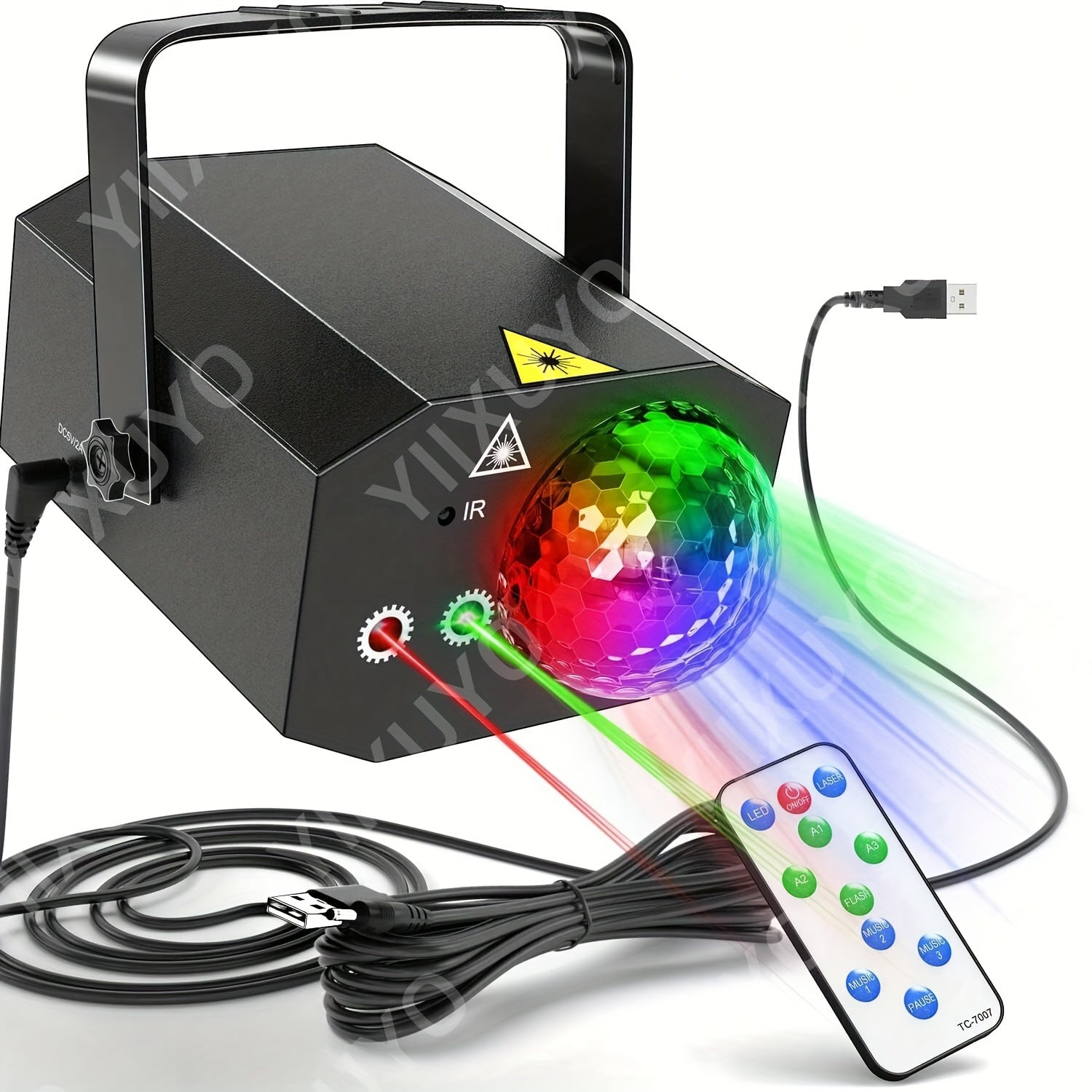 Proyector de bola de disco mágico de láser alimentado por USB con control remoto, 3 colores (rojo/verde/azul), brillo y enfoque ajustables, diseño compacto para fiestas en la habitación y entretenimiento en casa, decoración de luz láser, iluminación de f